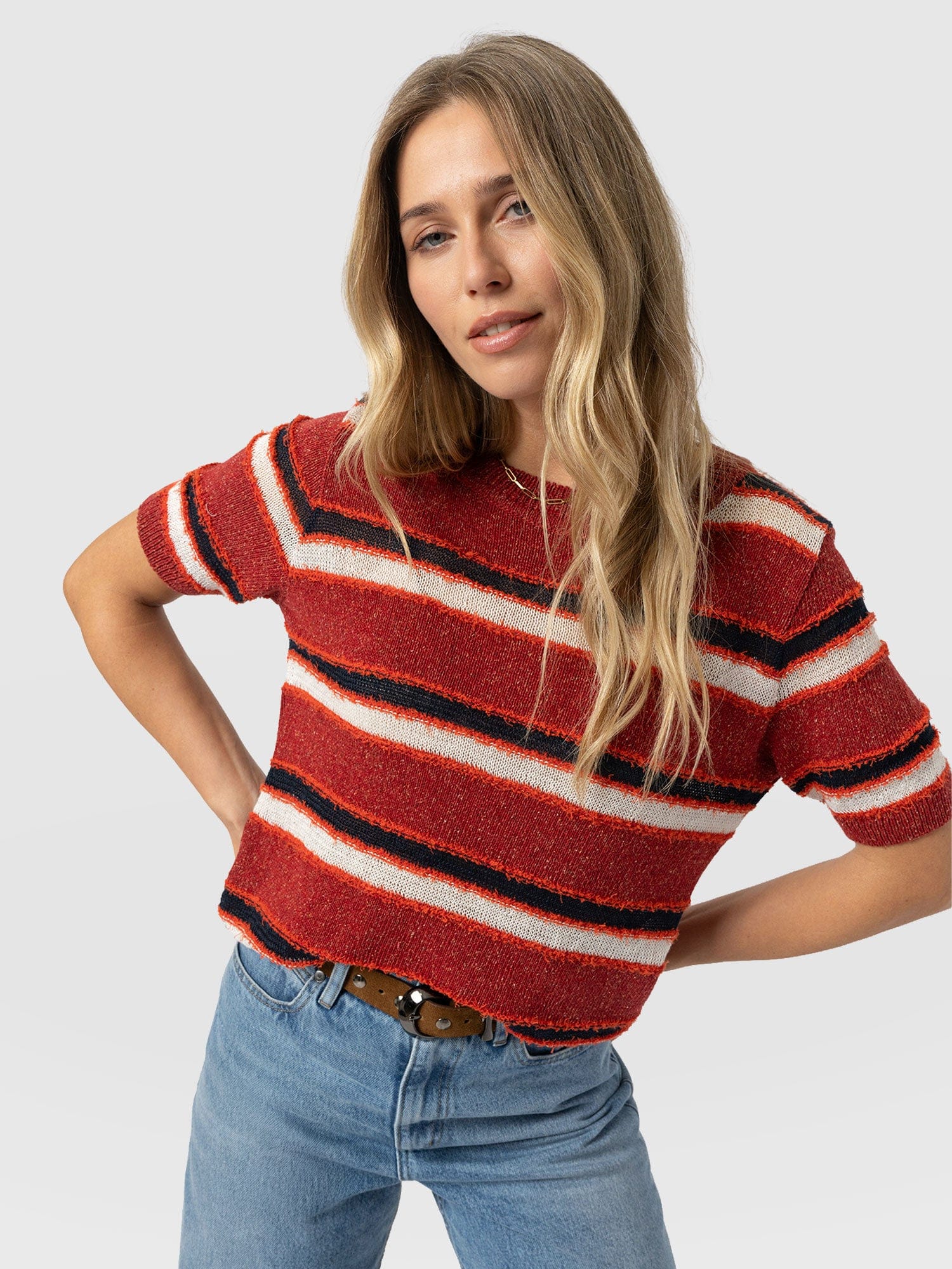 Fearne Knit Tee - Red Stripe - Image 3