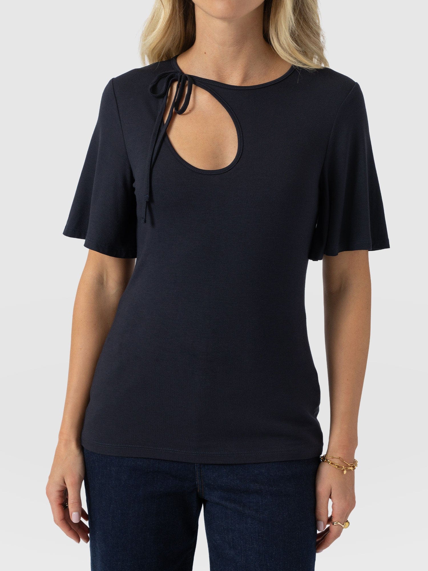 Freya Tie Tee - Navy - Image 3
