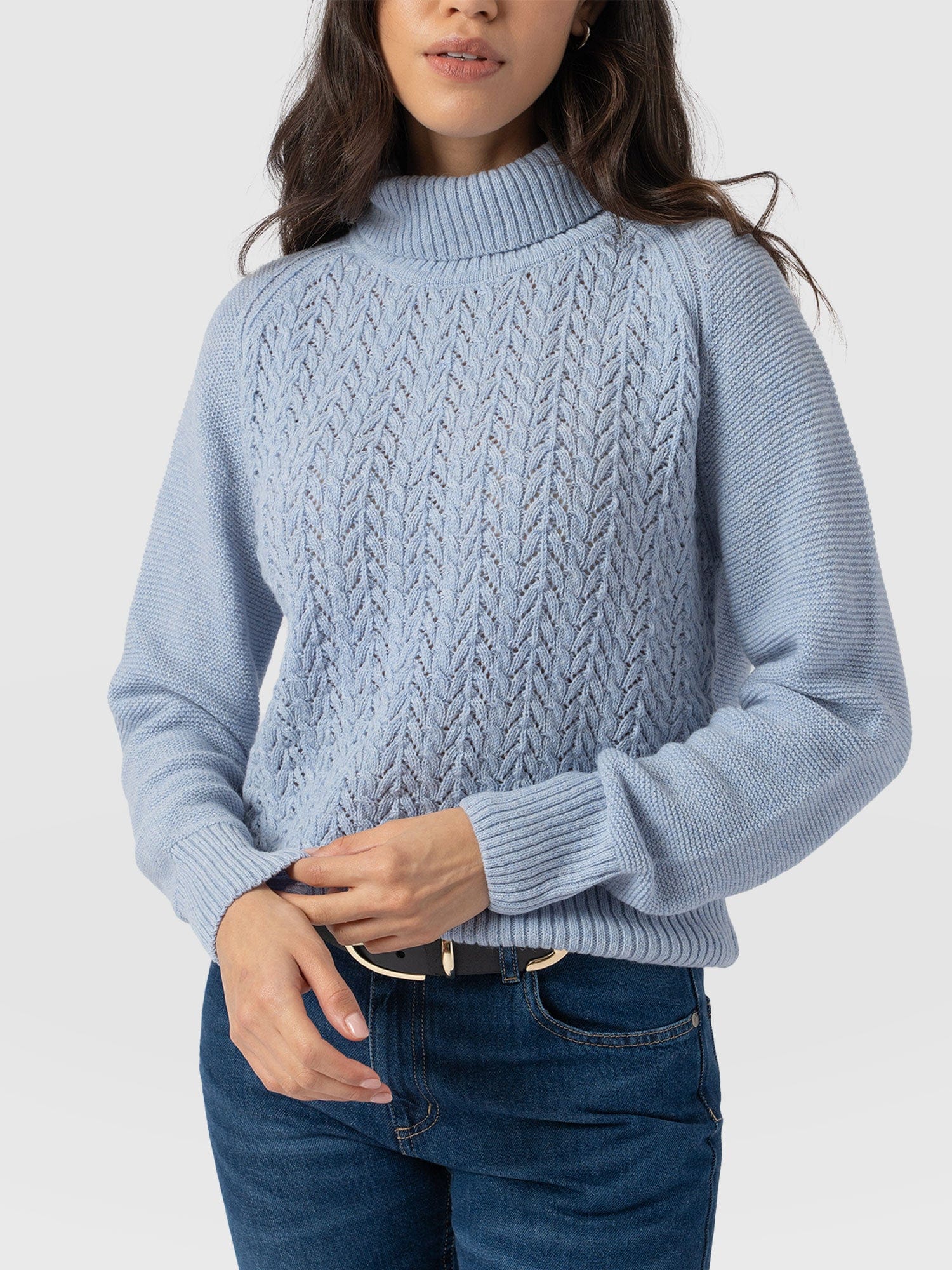 Glen Cable Knit Jumper - Pale Blue - Image 4