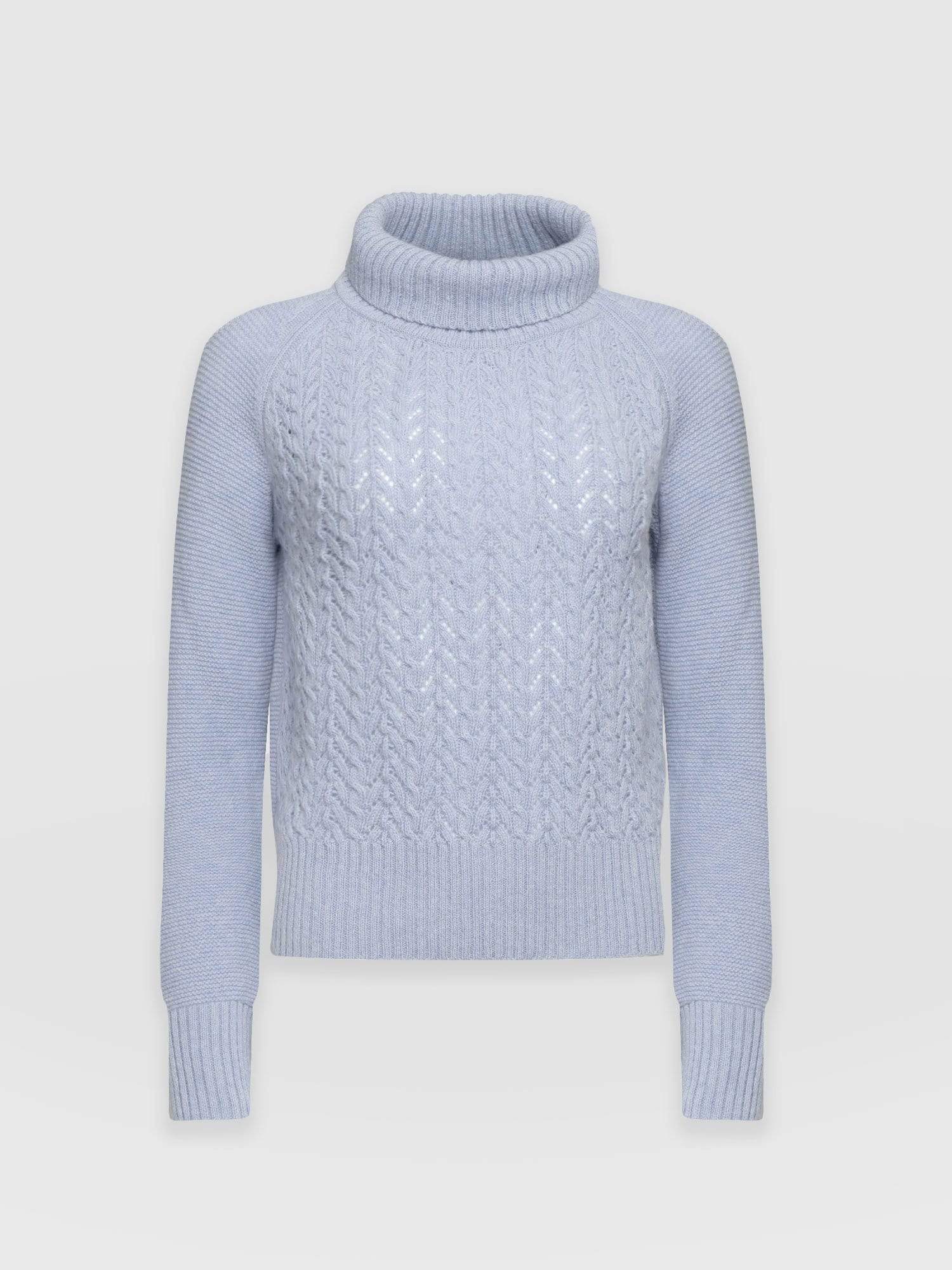 Glen Cable Knit Jumper - Pale Blue - Image 7