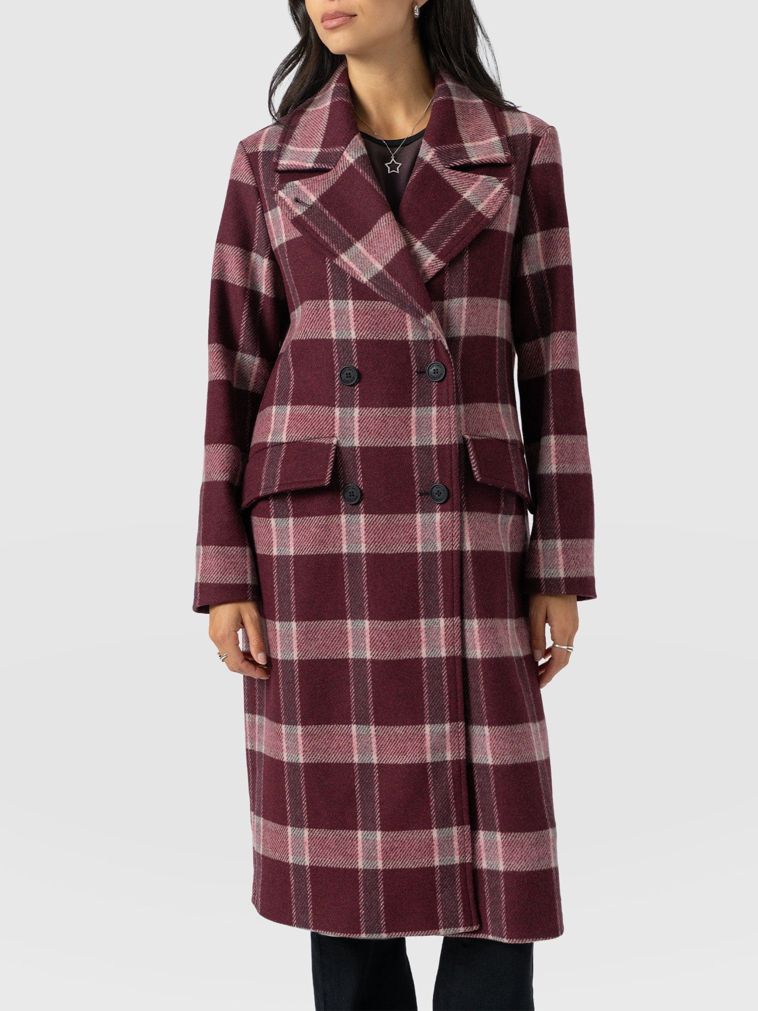 Hampton Coat - Burgundy/Pink Check - Image 3