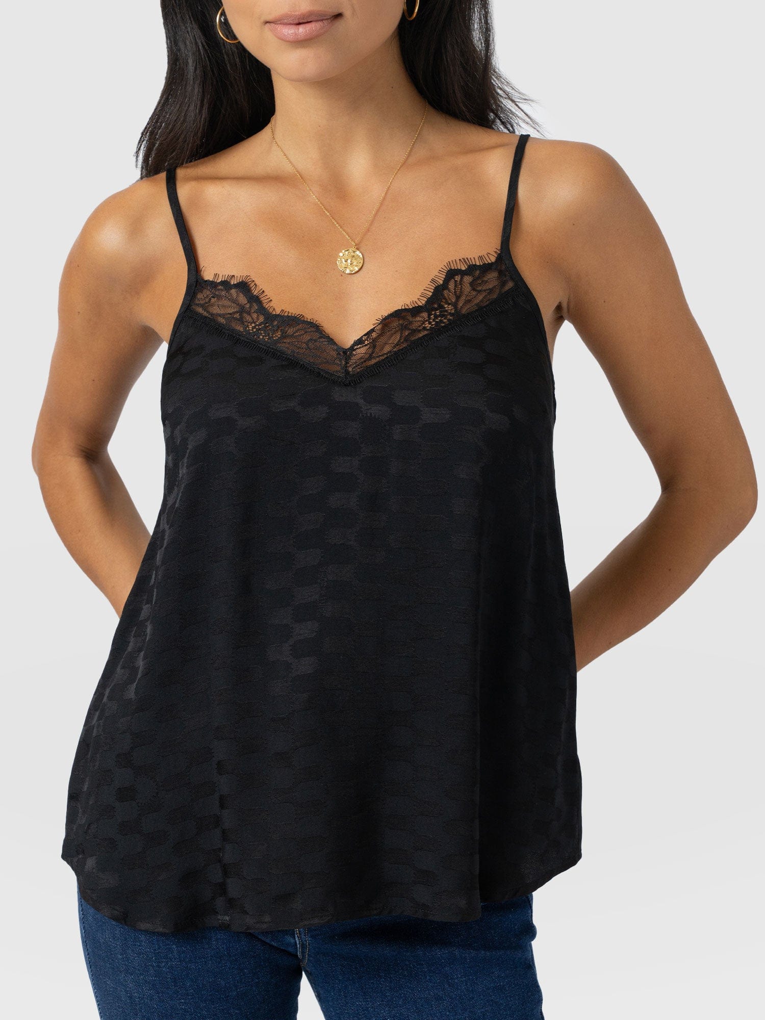 Harper Lace Cami - Black Jacquard - Image 3