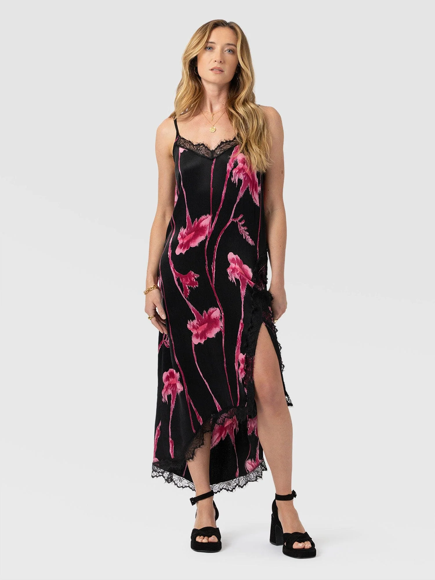 Harper Lace Cami Dress - Pink Stem Floral - Image 3