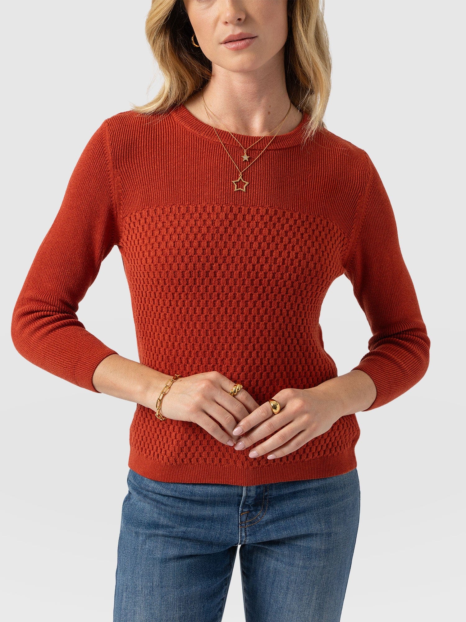 Honeycomb Rib Jumper - Amber - Image 4