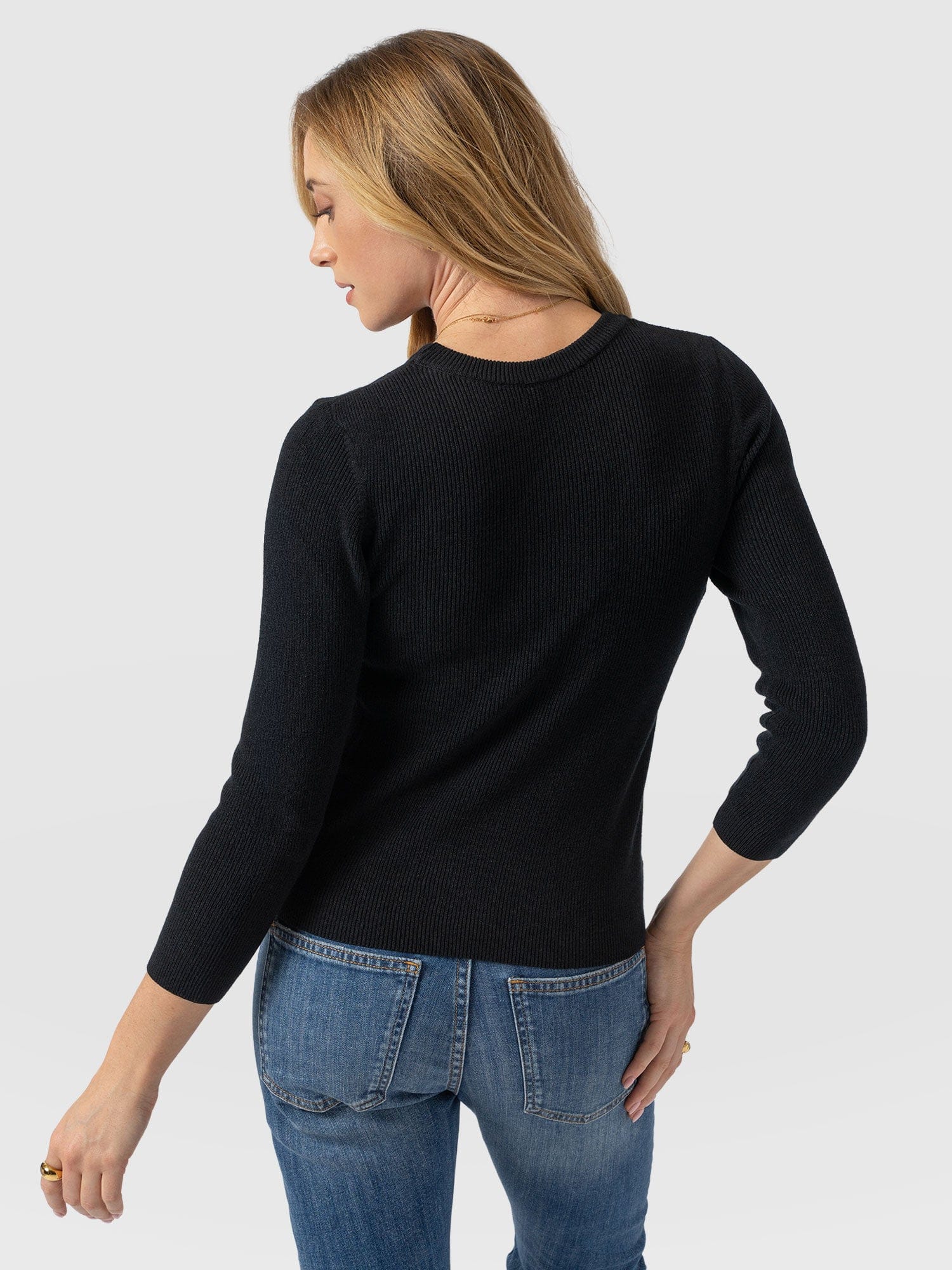 Honeycomb Rib Jumper - Black - Image 6