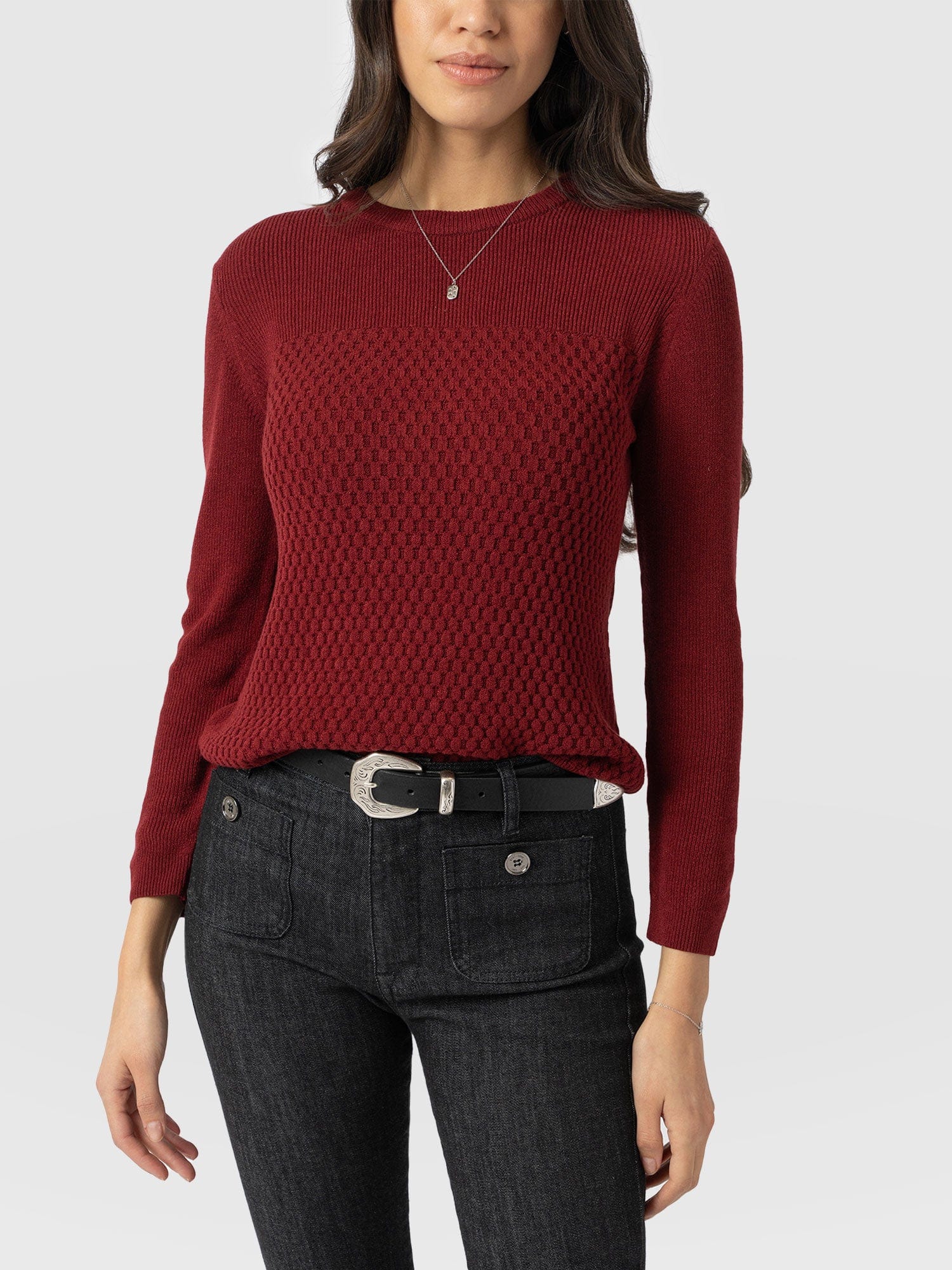 Honeycomb Rib Jumper - Burgundy - Image 3