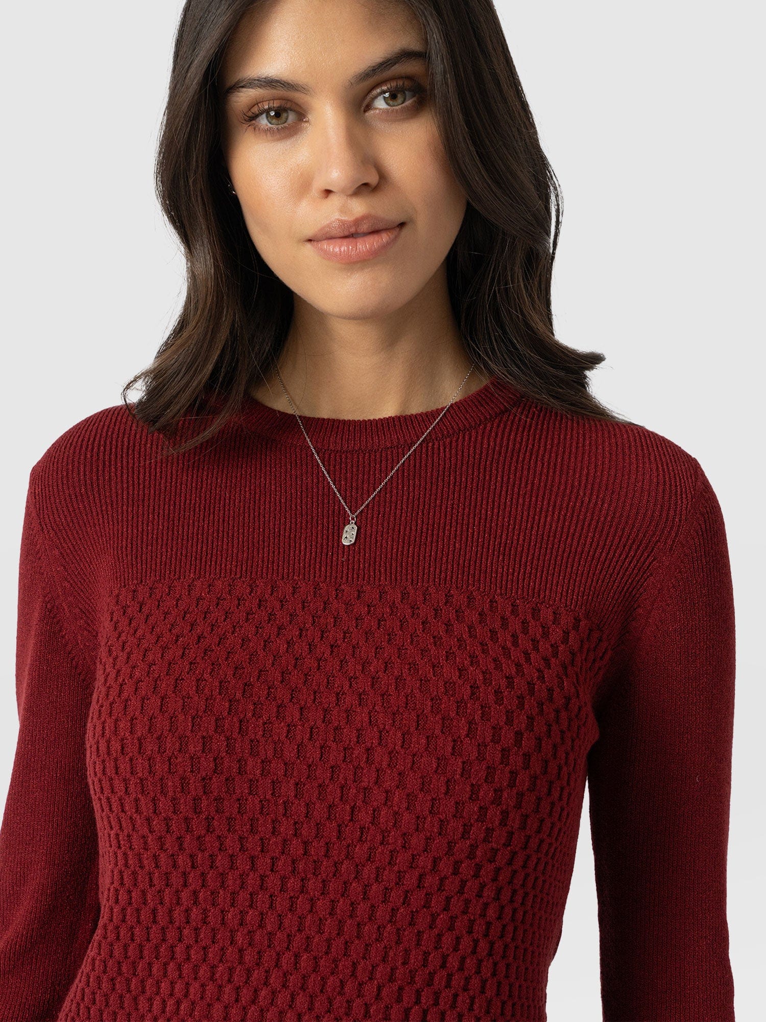 Honeycomb Rib Jumper - Burgundy - Image 5