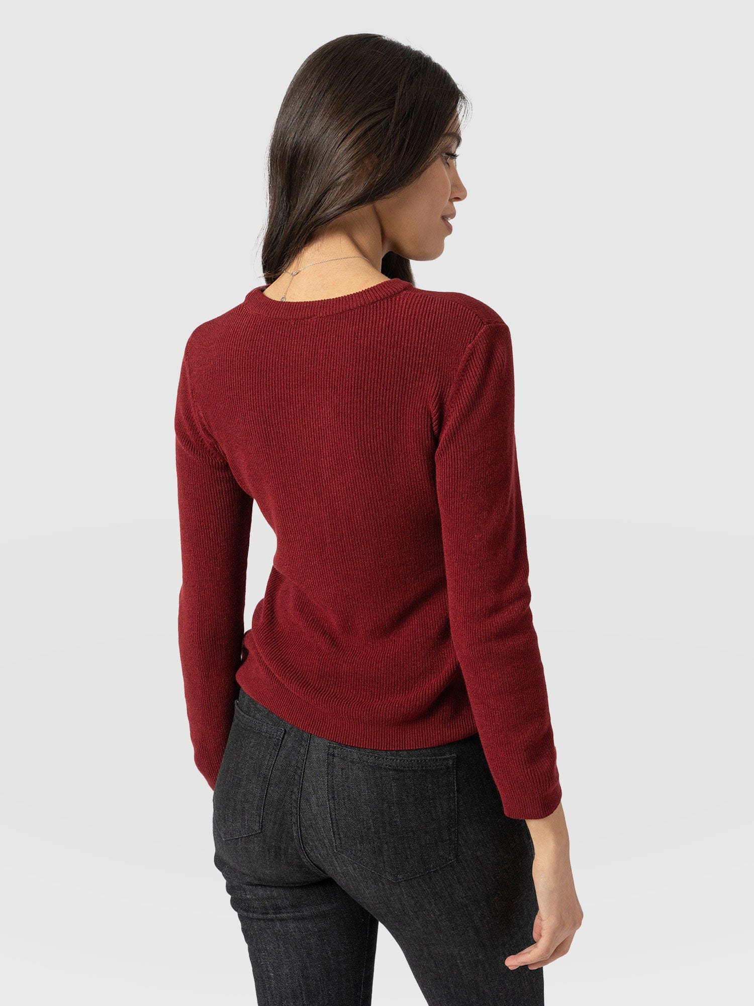 Honeycomb Rib Jumper - Burgundy - Image 6