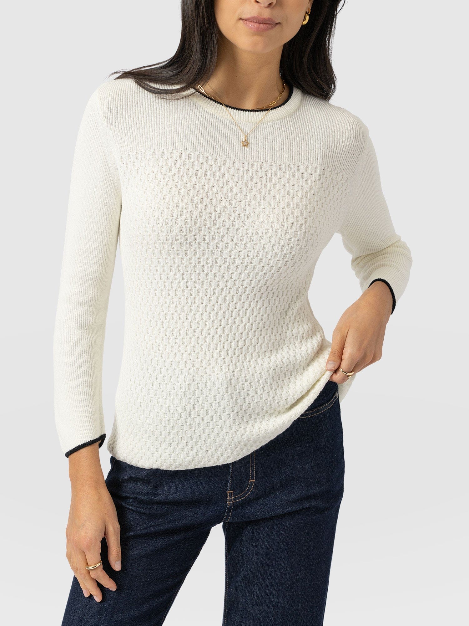 Honeycomb Rib Jumper - Cream - Image 3