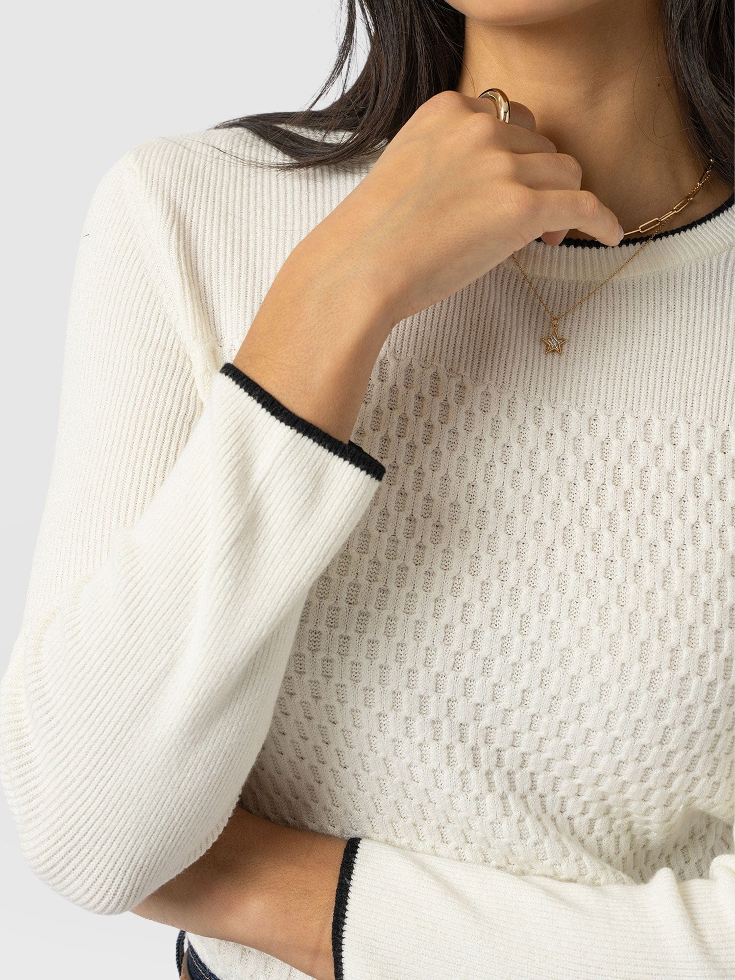 Honeycomb Rib Jumper - Cream - Image 5