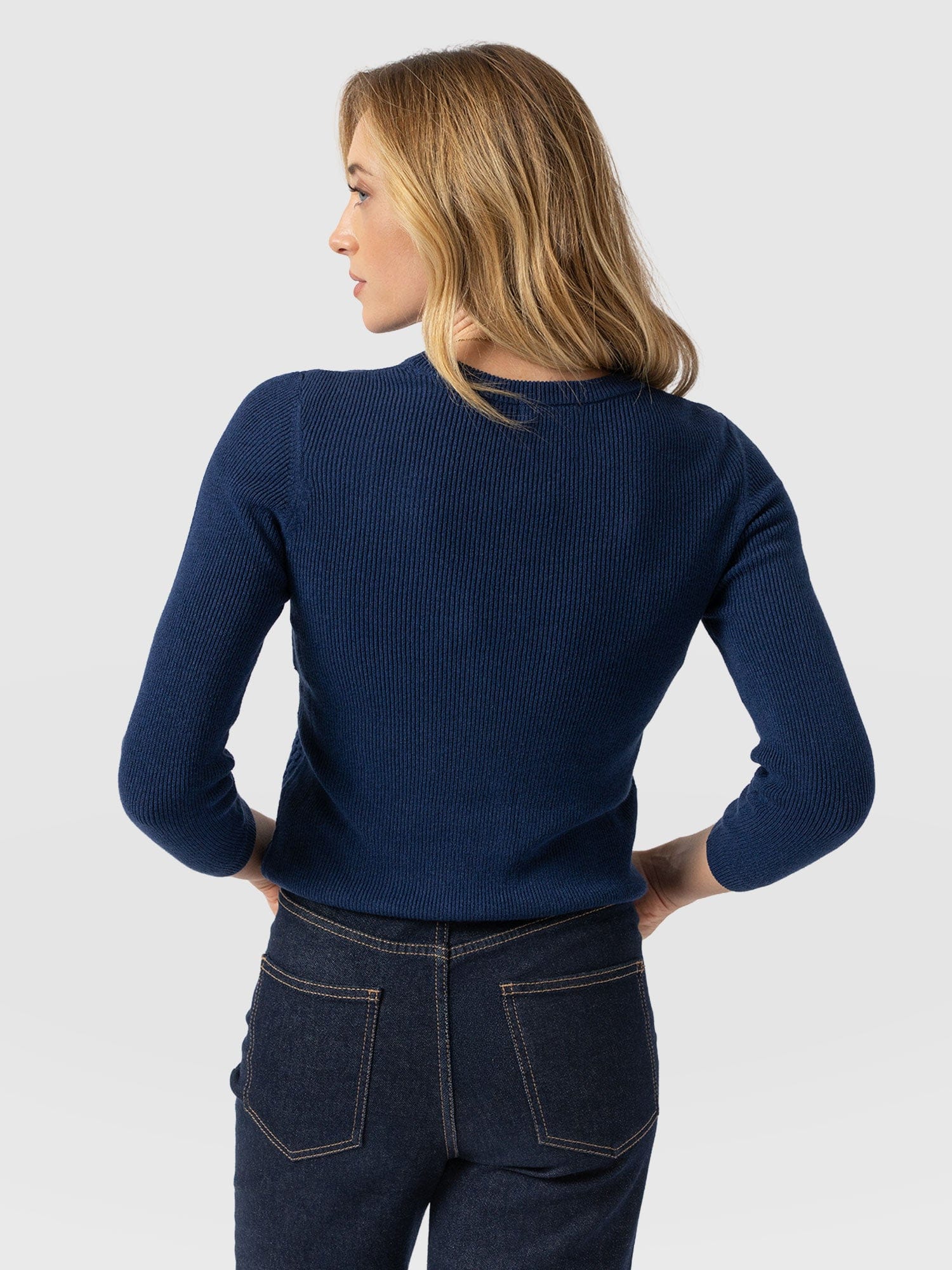 Honeycomb Rib Jumper - Navy - Image 6