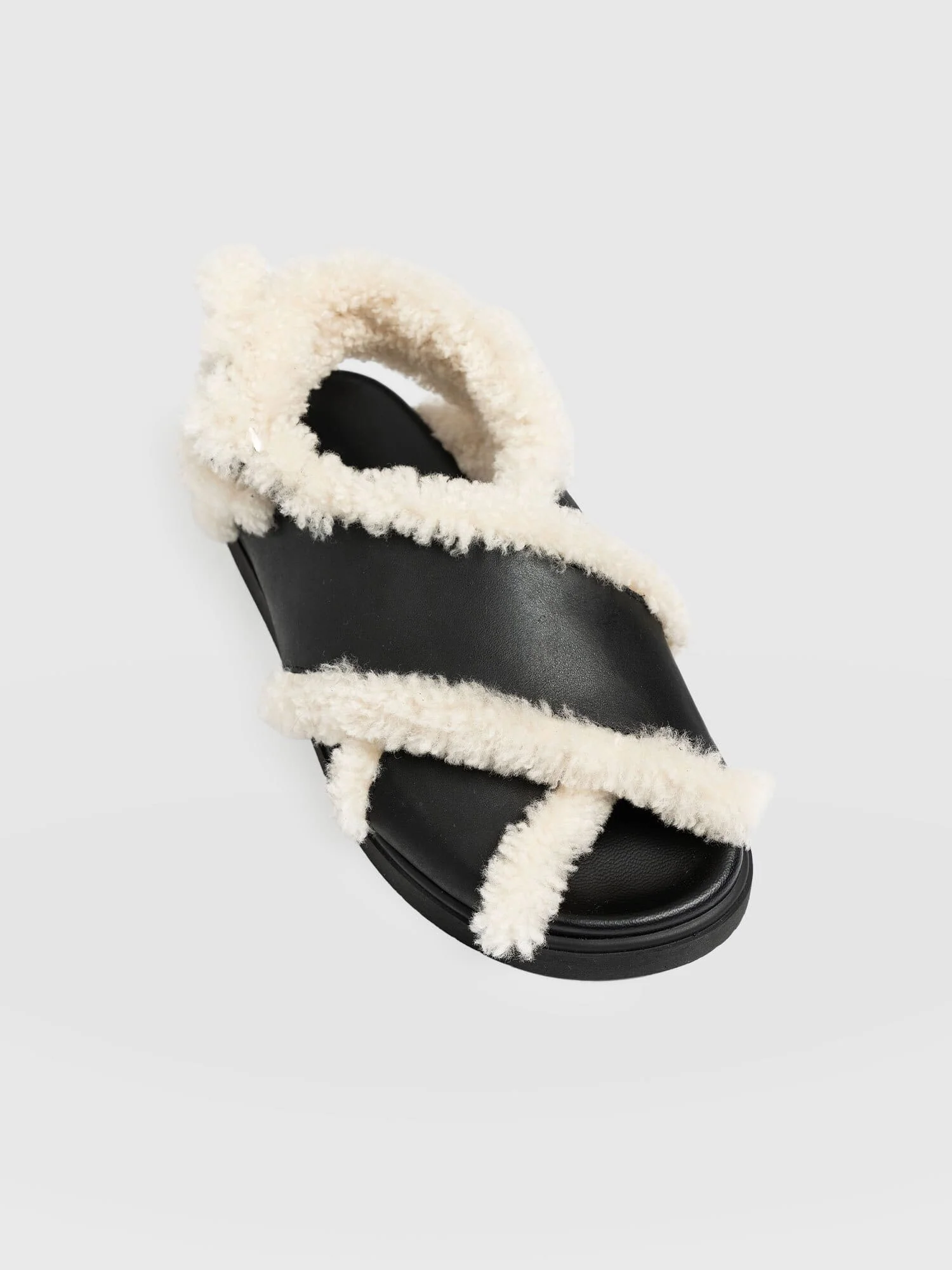 Isla Shearling Sandal - Black - Image 3
