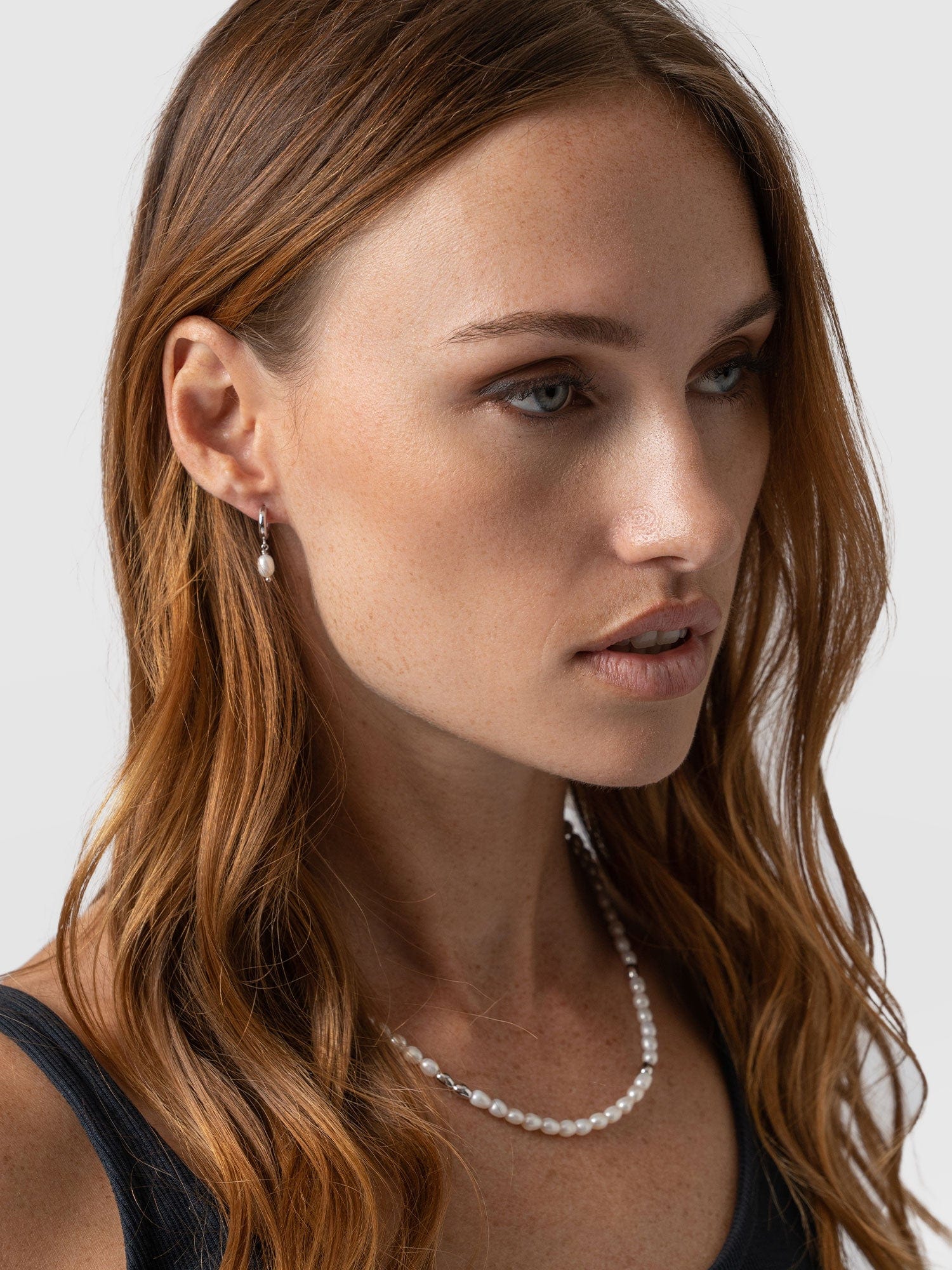 Jacqueline Pearl Huggie Earrings - Silver - Image 3