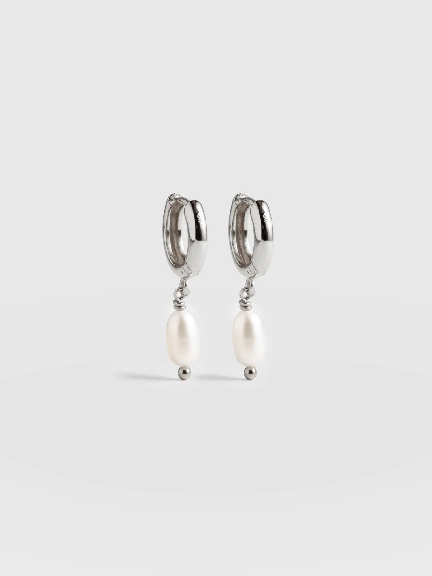 Jacqueline Pearl Huggie Earrings - Silver - Image 6