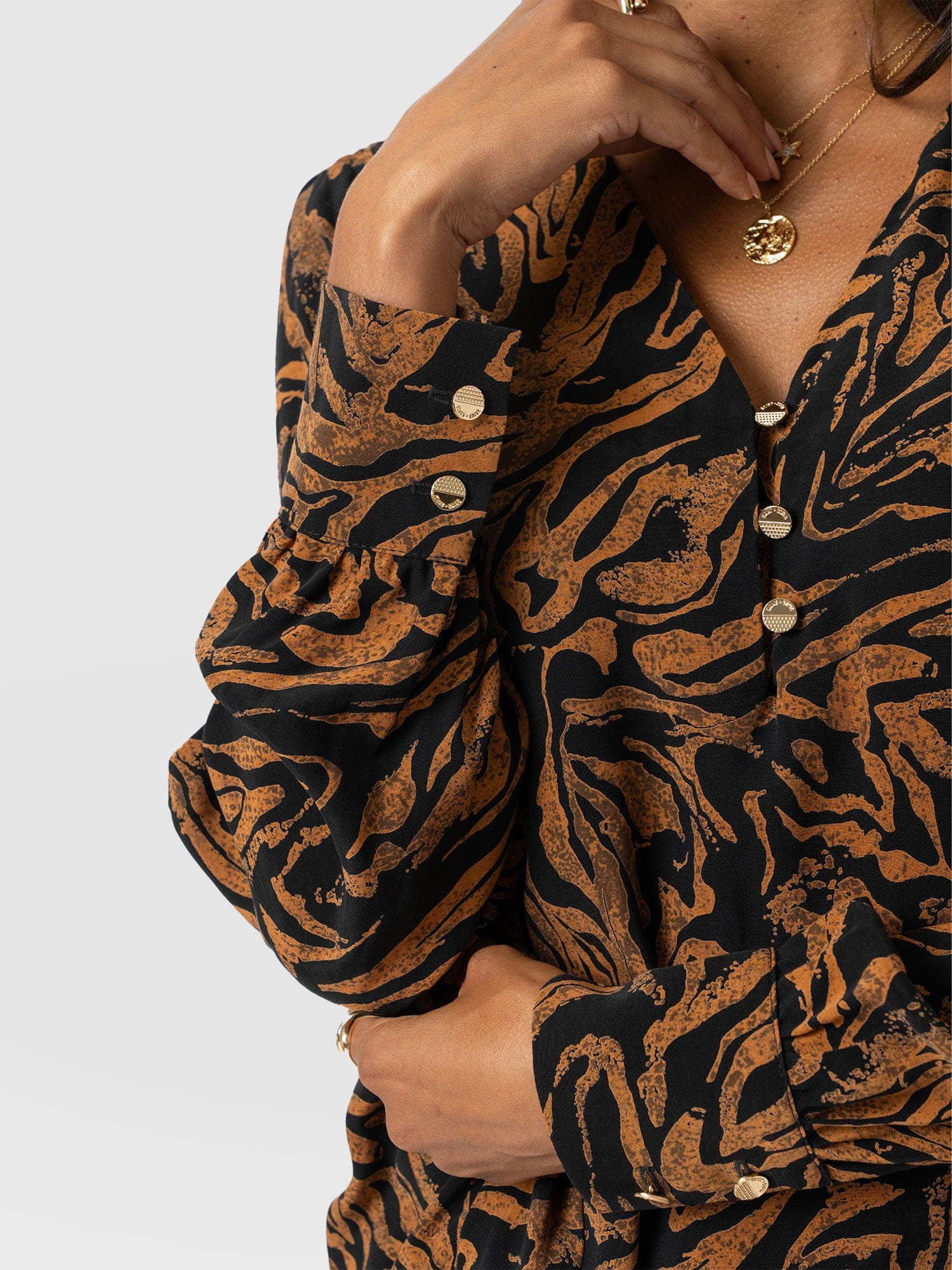 Joselyn V Neck Blouse - Brown Zebra - Image 4