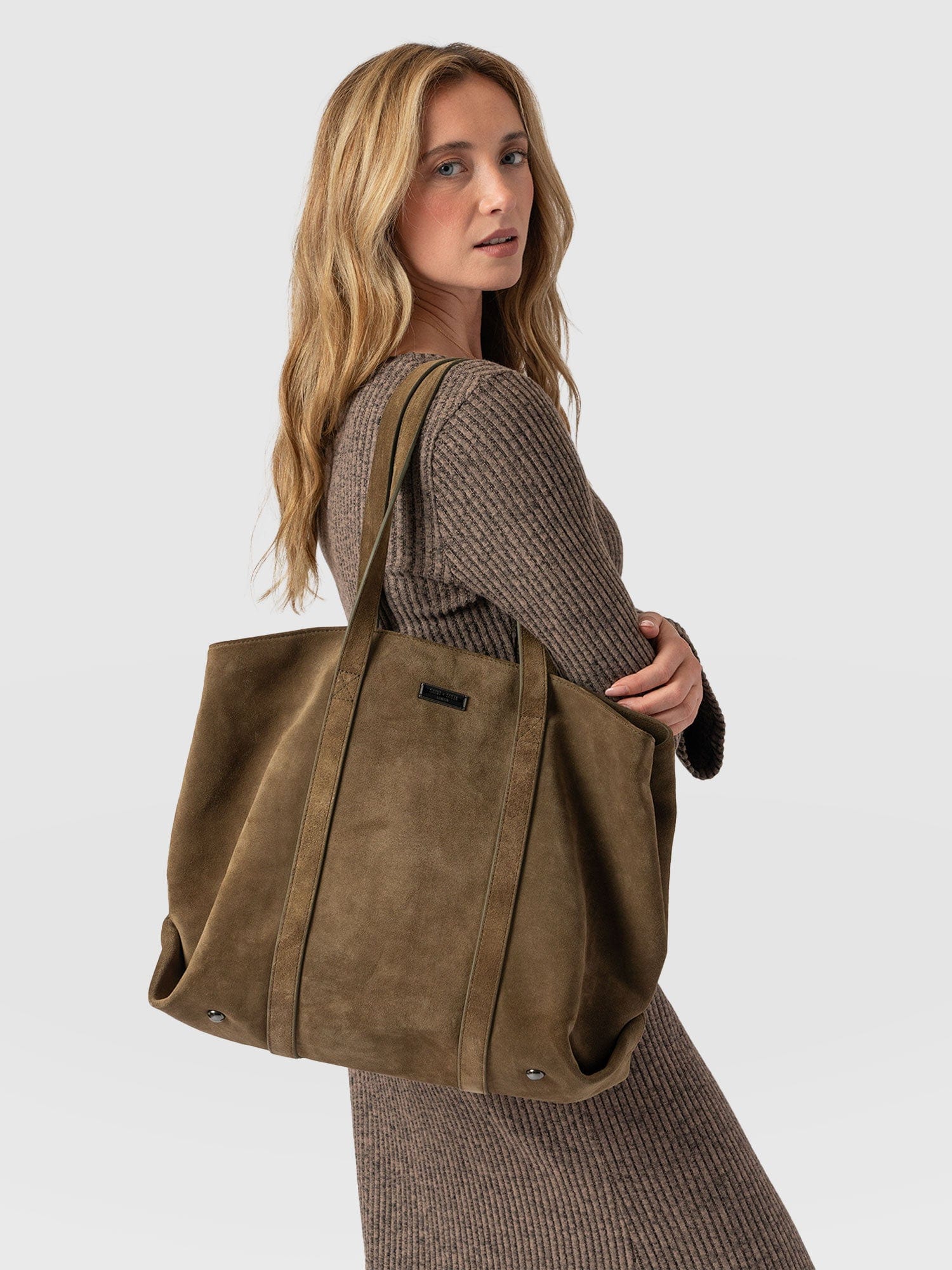 Kara Shopper Bag - Khaki Suede - Image 6