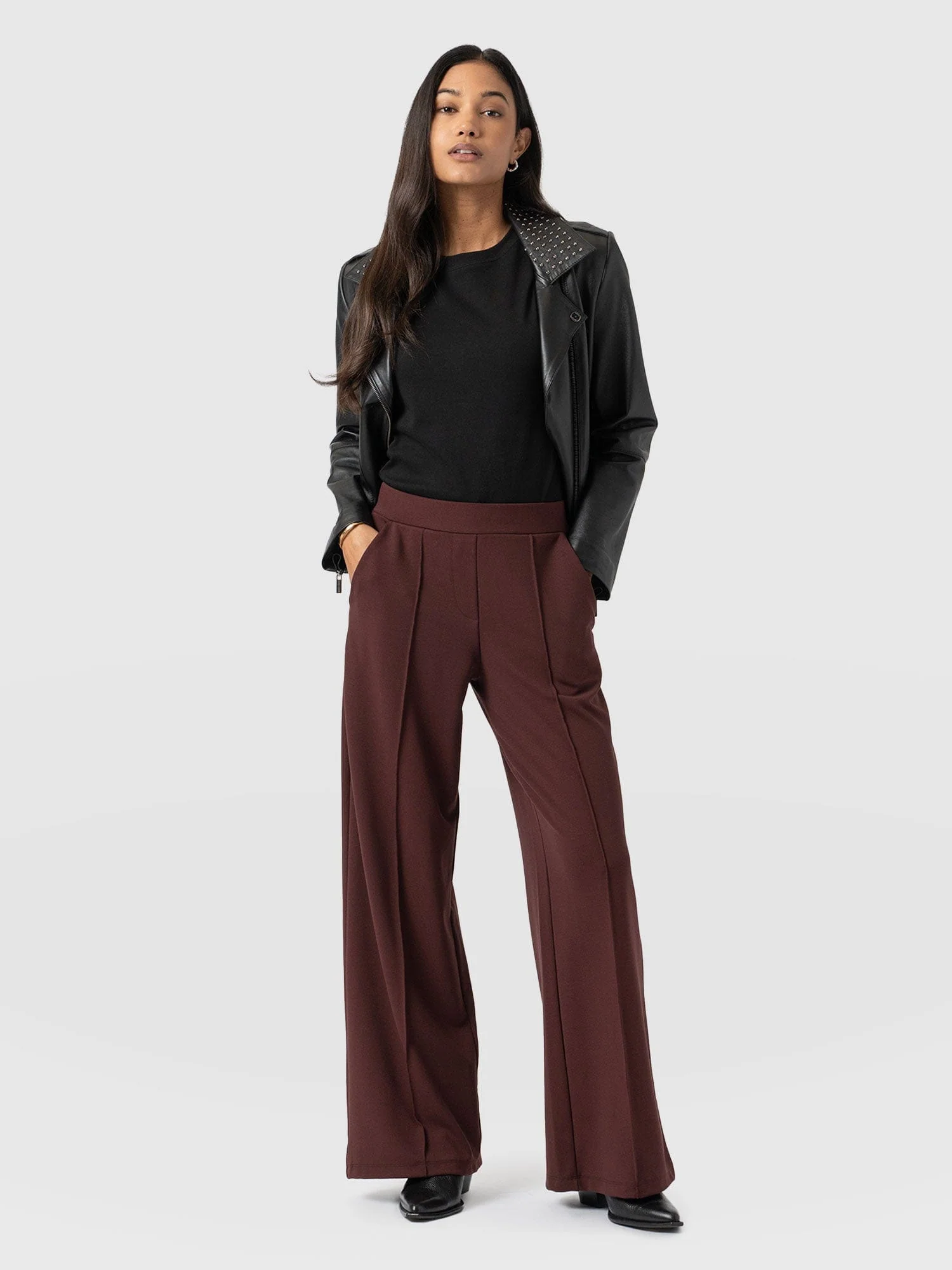 Keller Wide Leg Pant - Maroon - Image 5