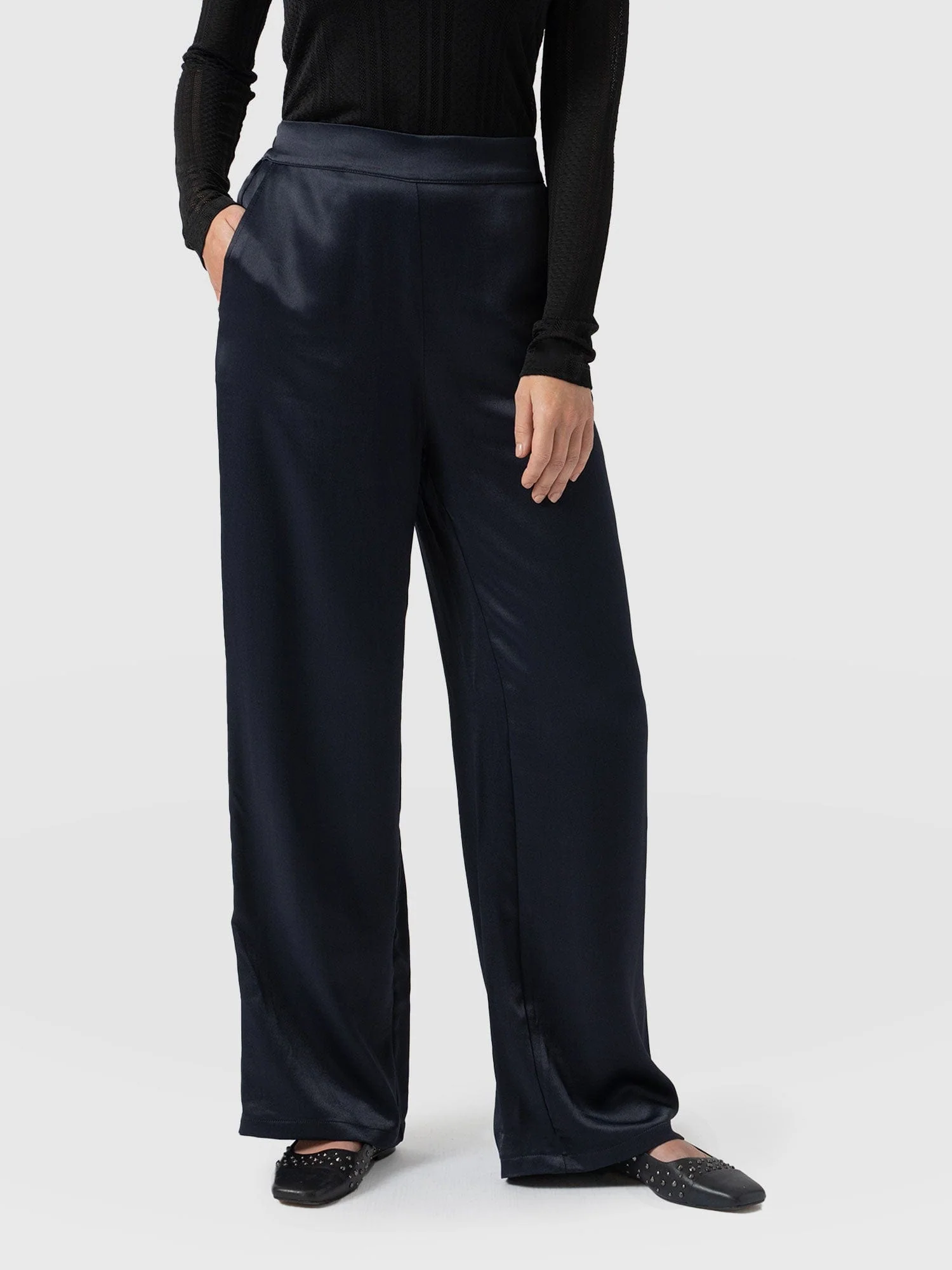 Langley Wide Leg Pant - Navy - Image 4