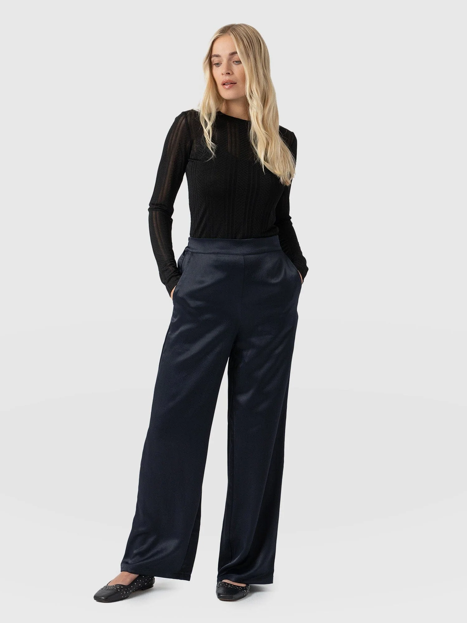 Langley Wide Leg Pant - Navy - Image 5