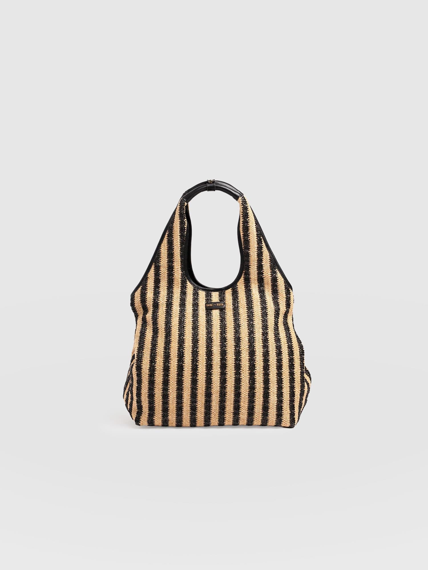 Large Stella Shoulder Tote Bag - Black Raffia - Image 3