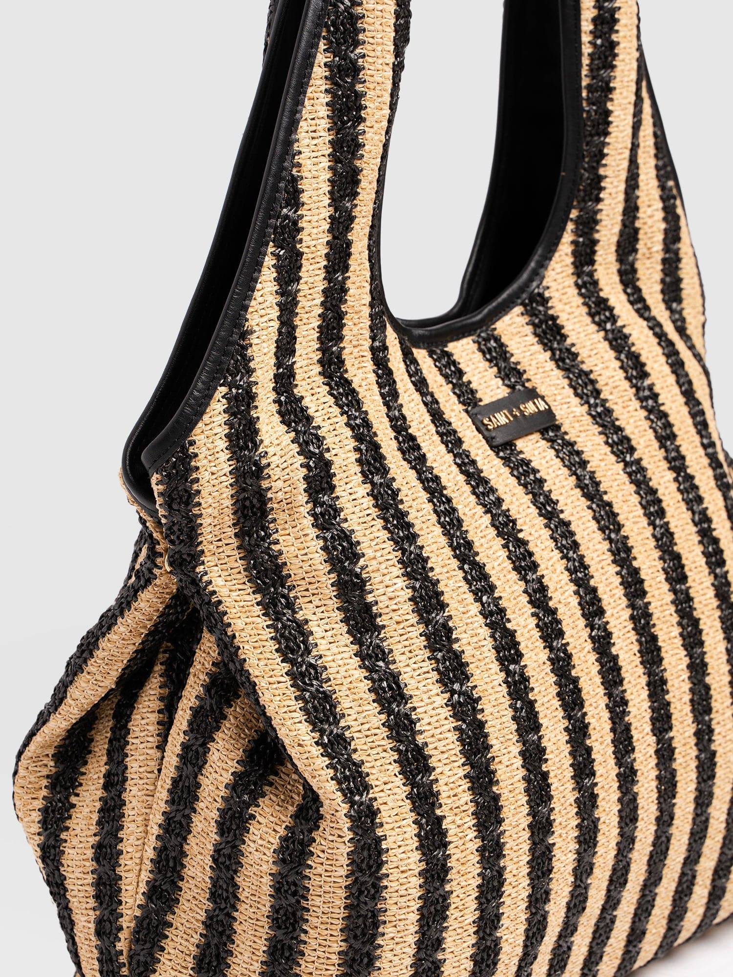 Large Stella Shoulder Tote Bag - Black Raffia - Image 5