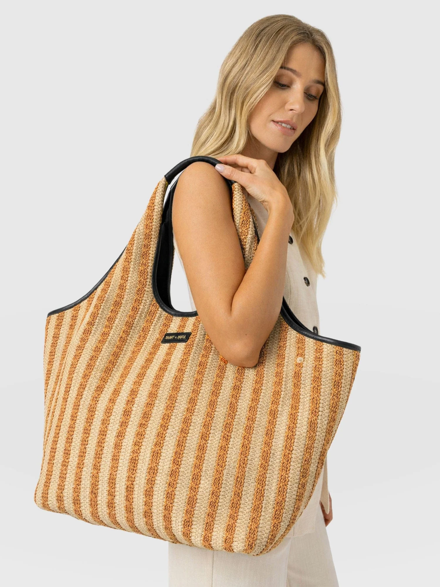 Large Stella Shoulder Tote Bag - Orange Raffia - Image 6