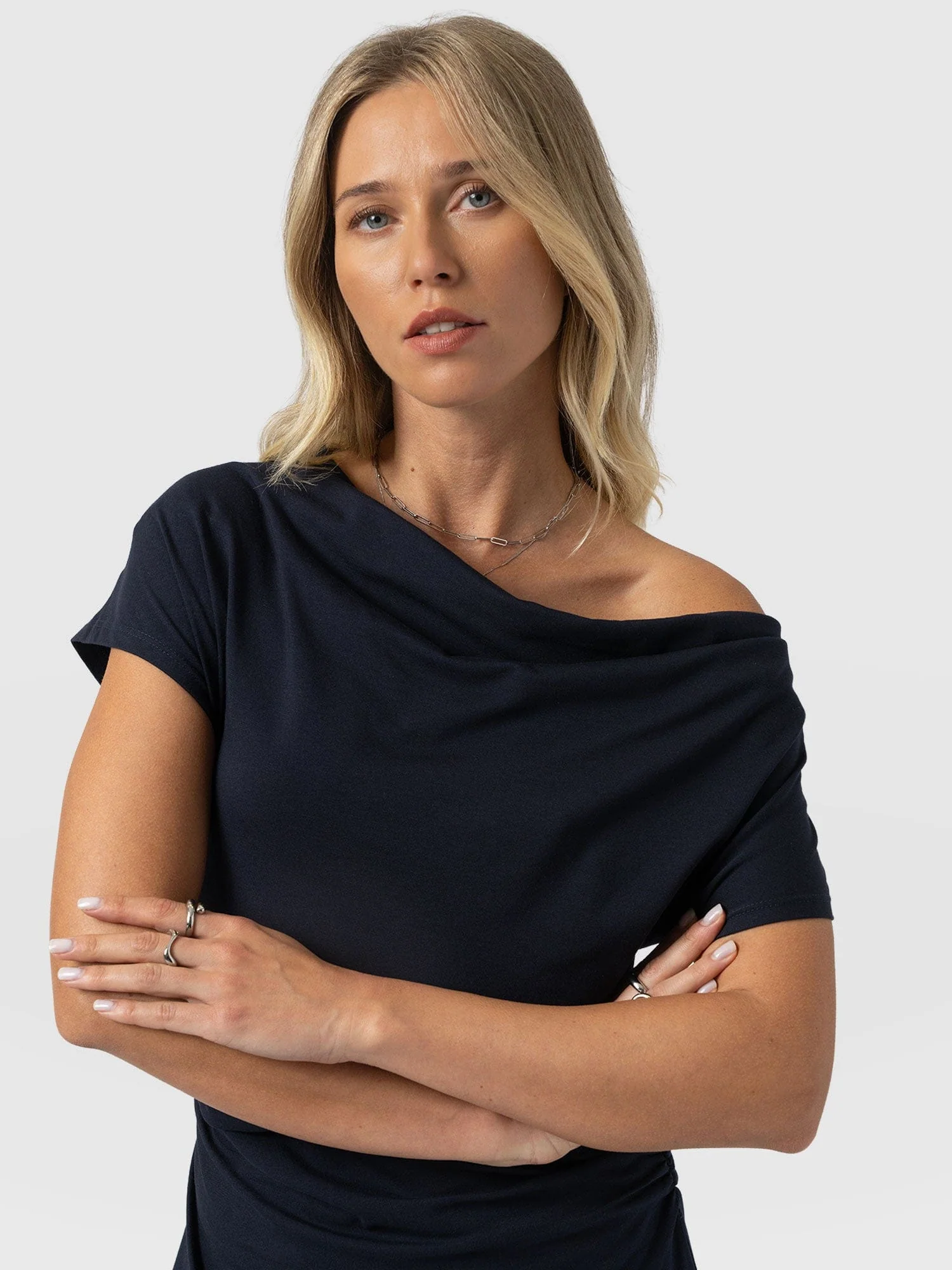 Laurie Cowl Neck Dress - Navy - Image 3