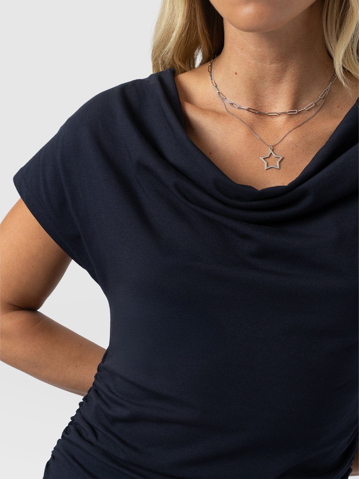 Laurie Cowl Neck Dress - Navy - Image 4