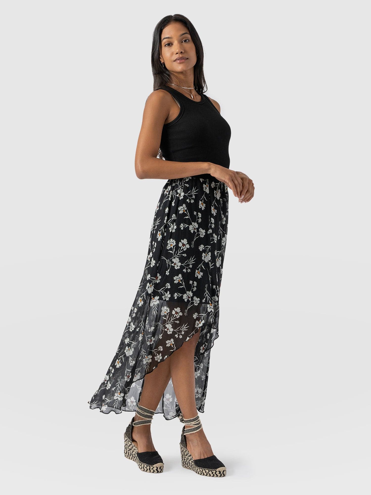 Lexi High Low Skirt - Black Spring Floral - Image 3
