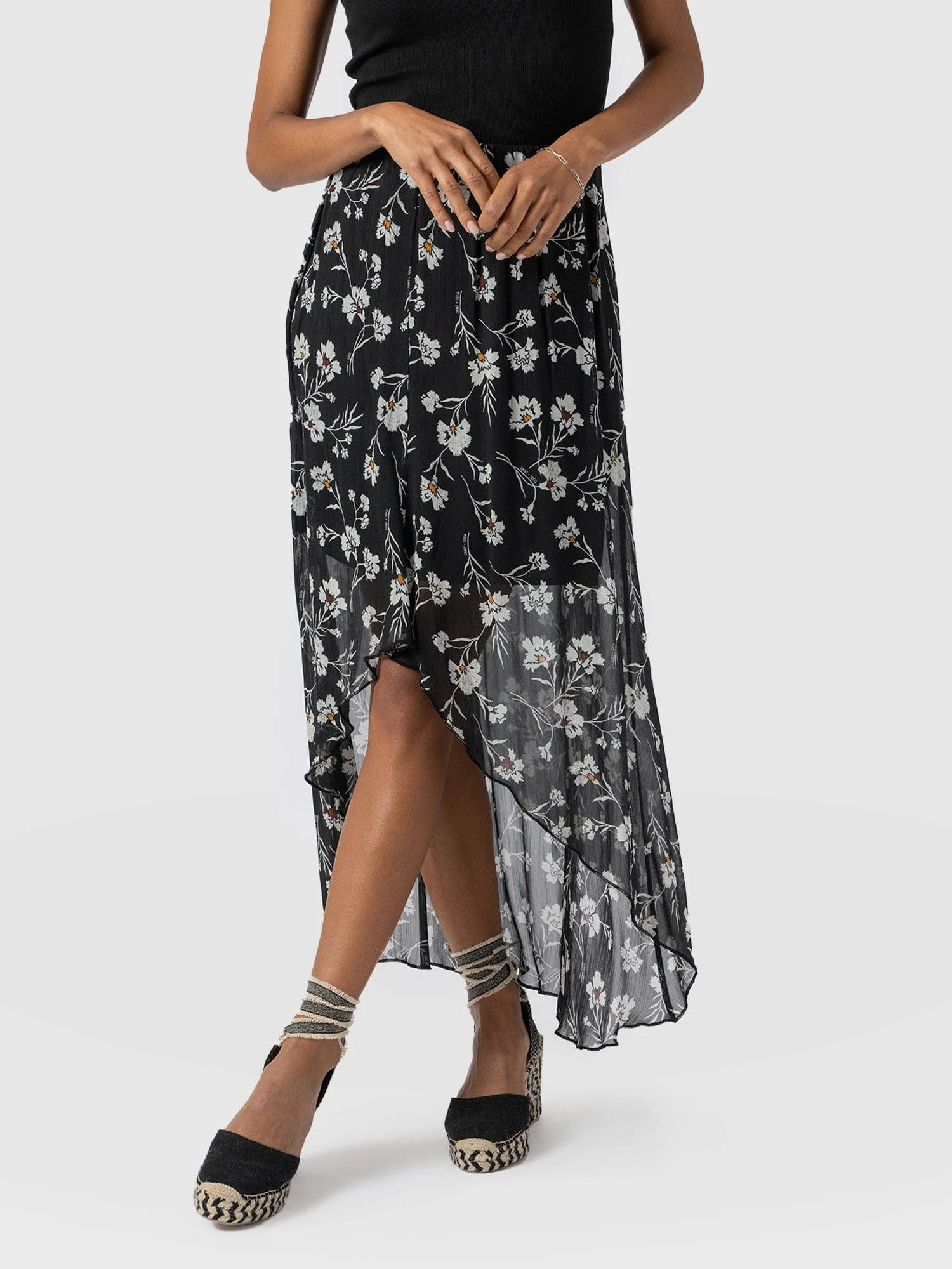 Lexi High Low Skirt - Black Spring Floral - Image 4