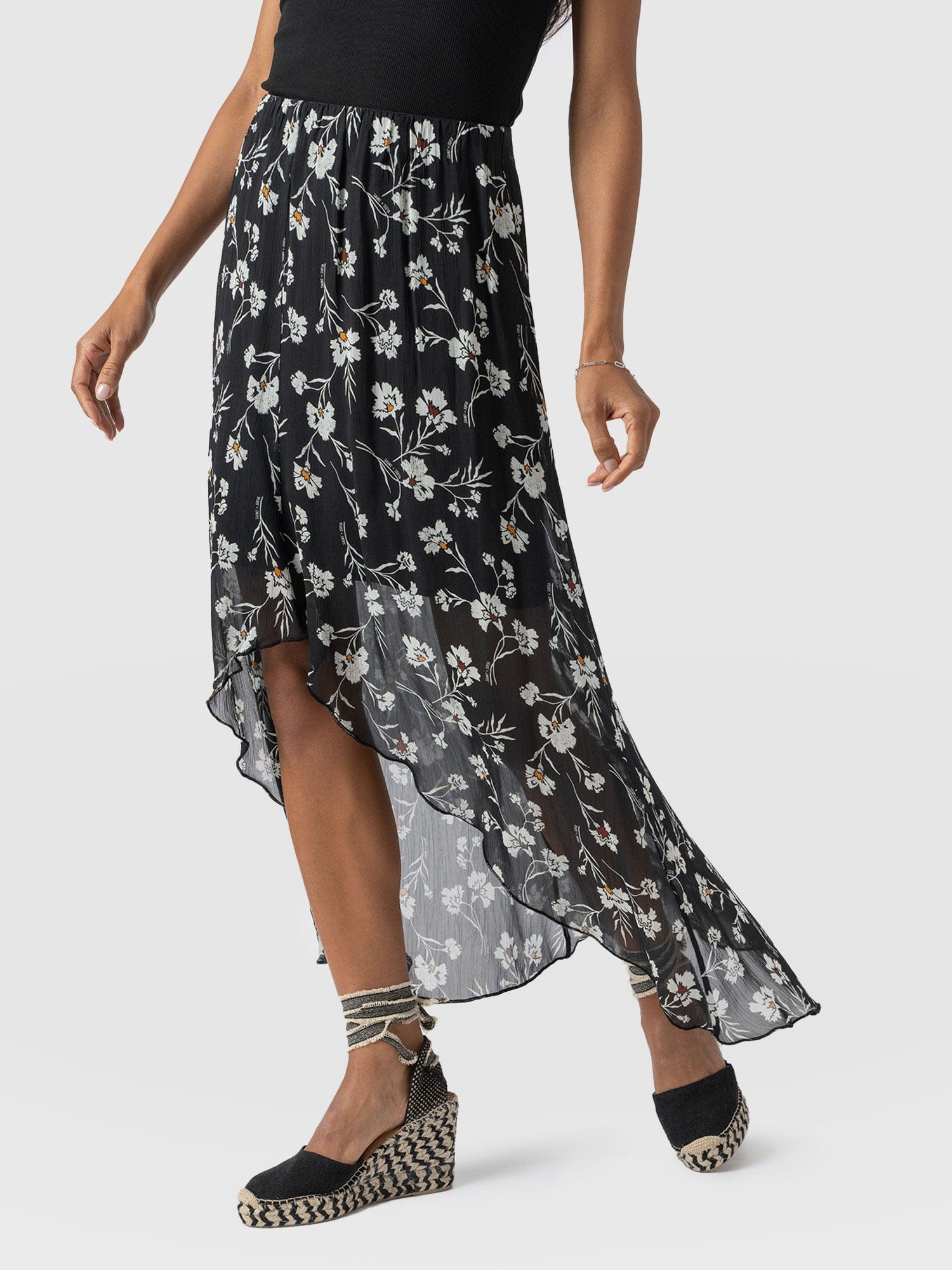 Lexi High Low Skirt - Black Spring Floral - Image 5