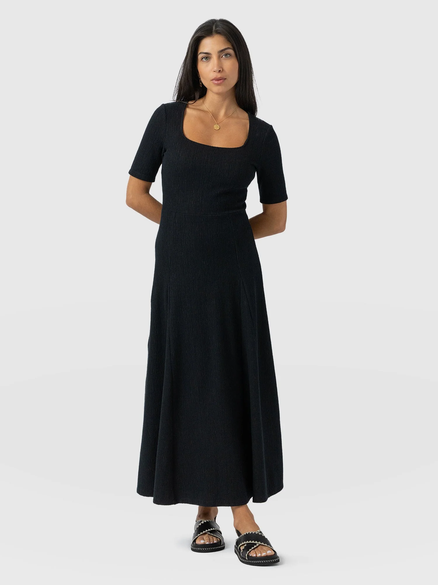 Akia Short Sleeve Dress - Black Textured - Image 3