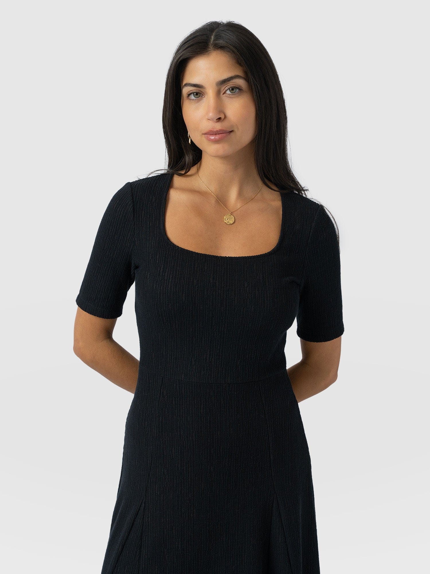Akia Short Sleeve Dress - Black Textured - Image 4