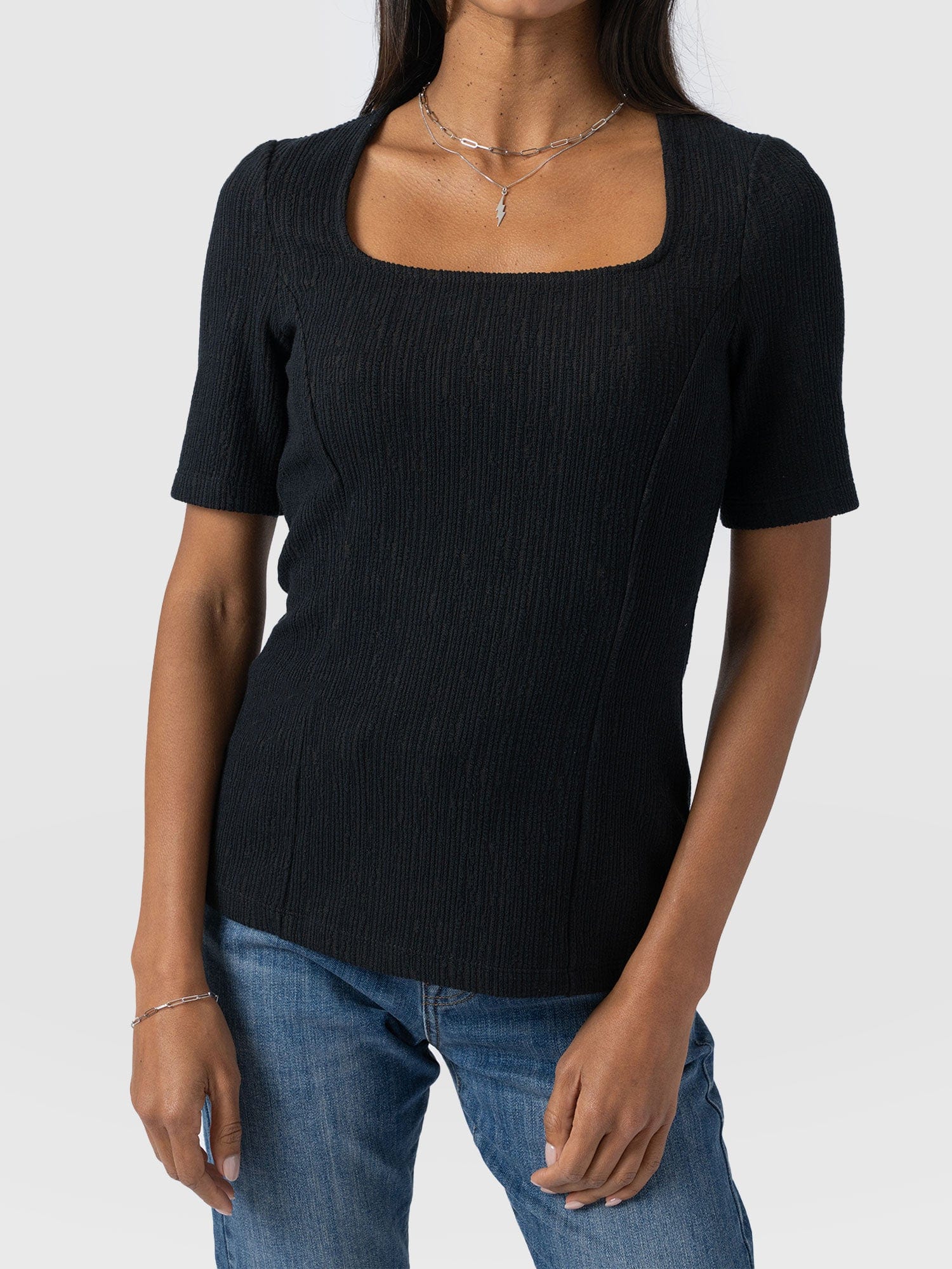 Akia Short Sleeve Tee - Black Textured - Image 3