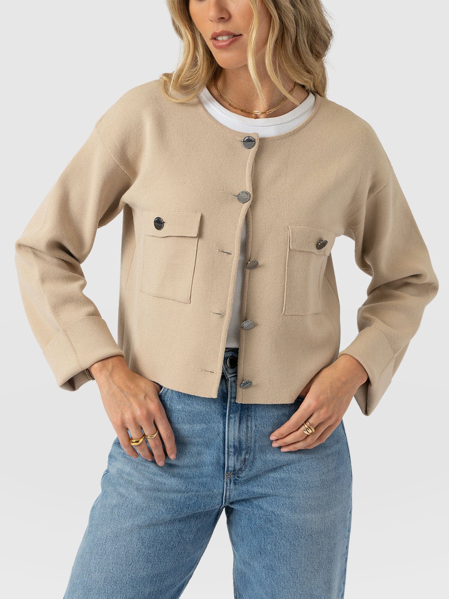 Maeva Knit Jacket - Cream - Image 3