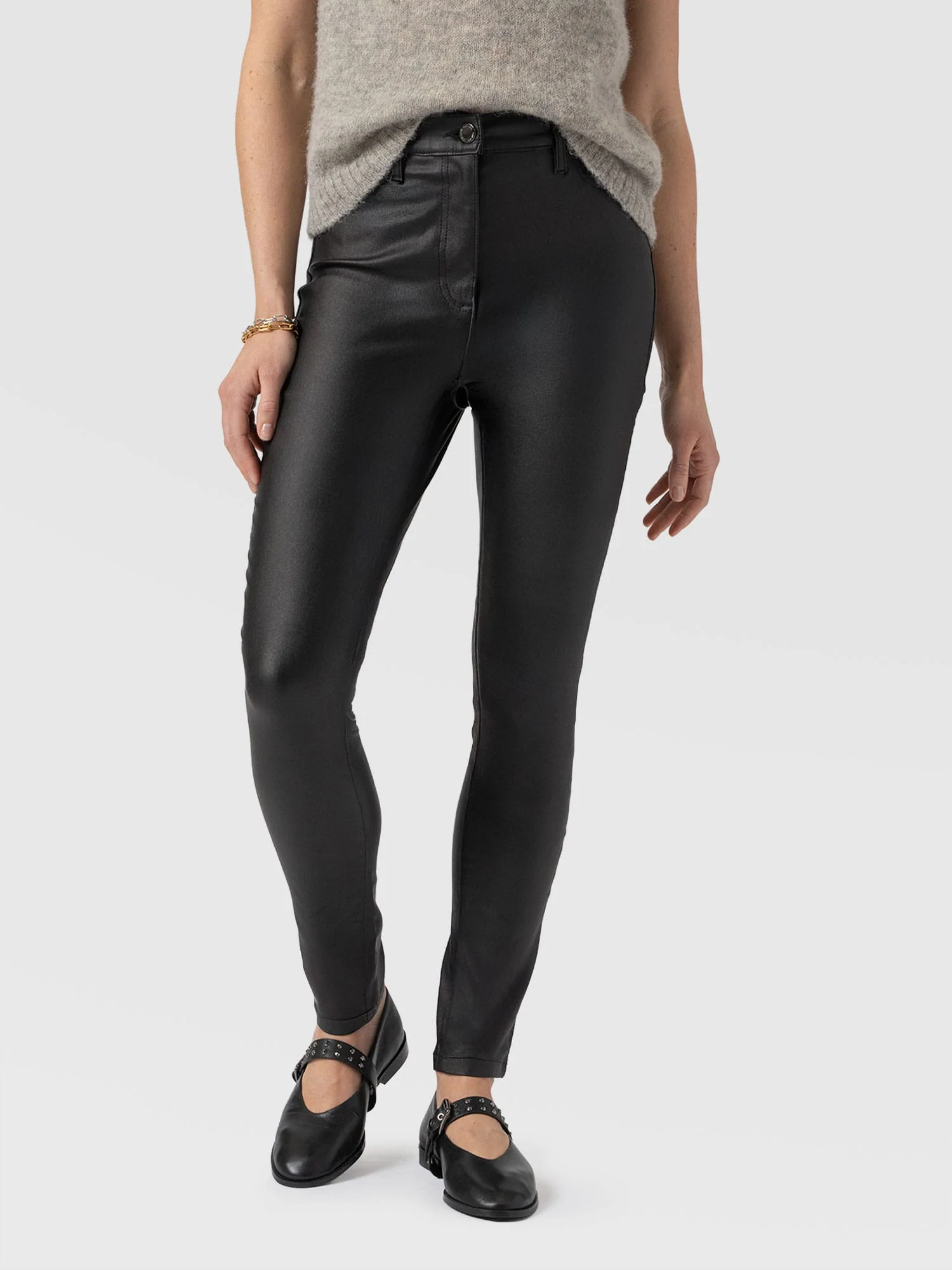 Maeva Skinny Pant - Black Coated - Image 3