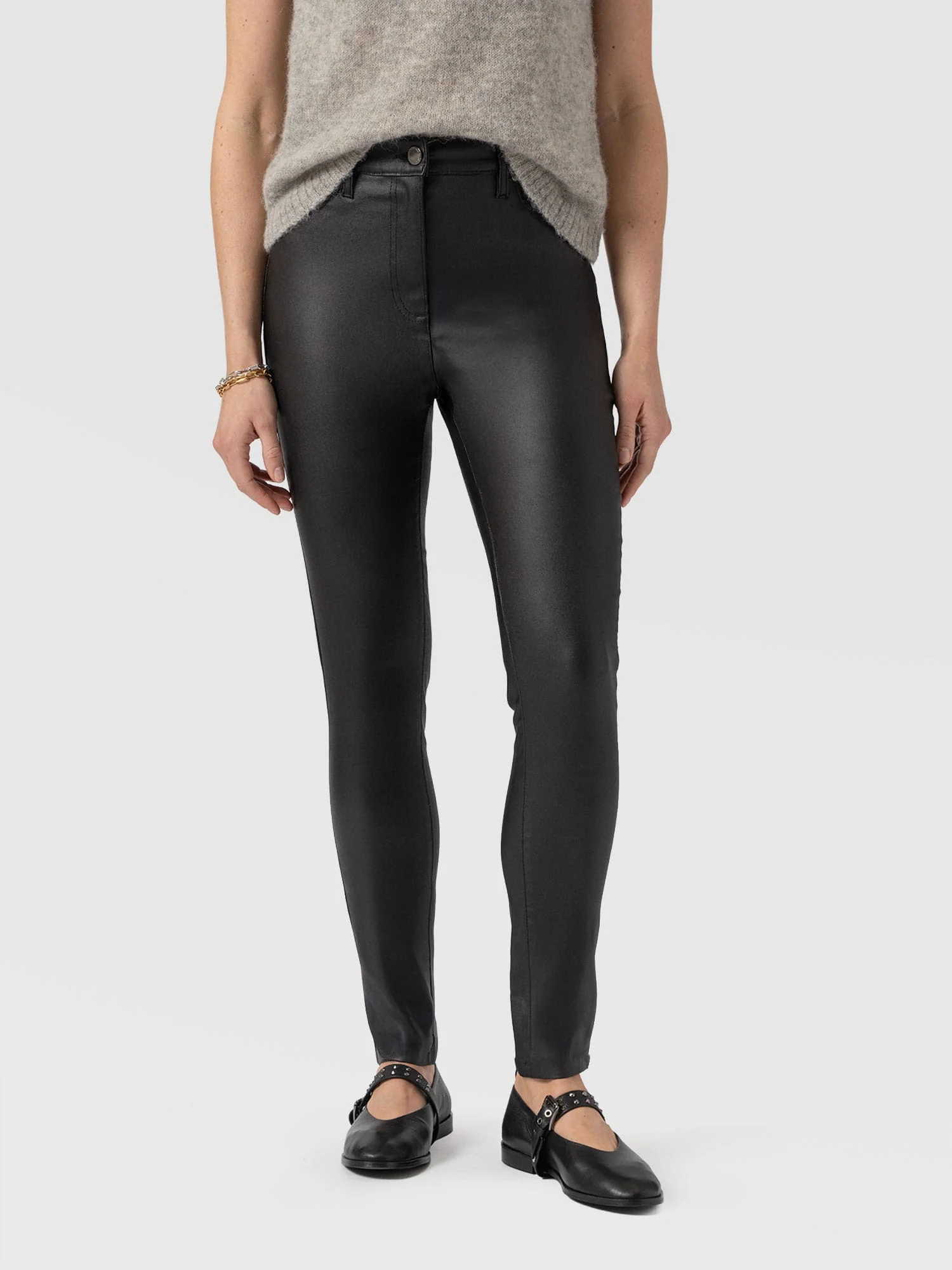 Maeva Skinny Pant - Black Coated - Image 4