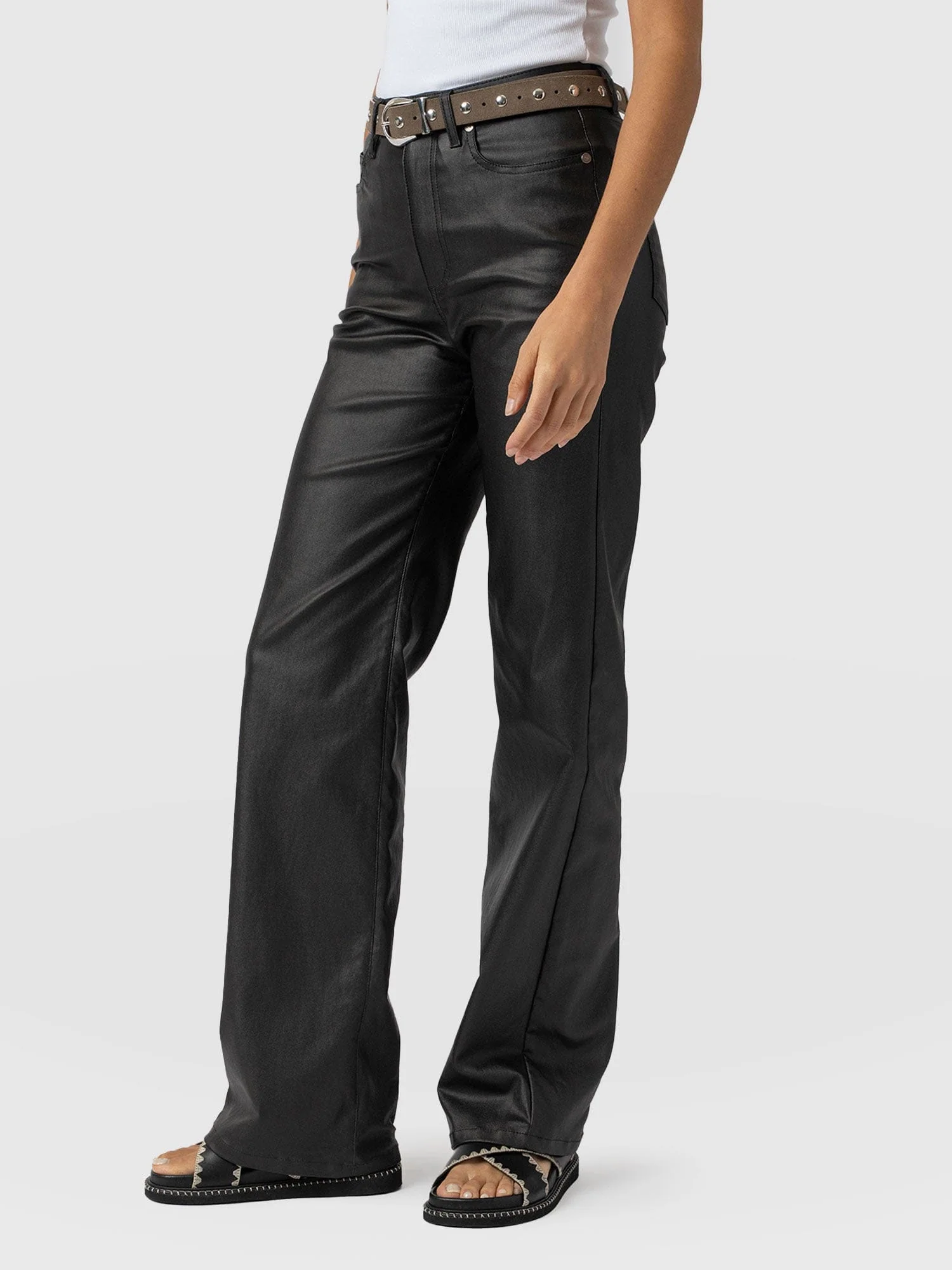 Maeve Wide Leg Pant - Black Coated - Image 4