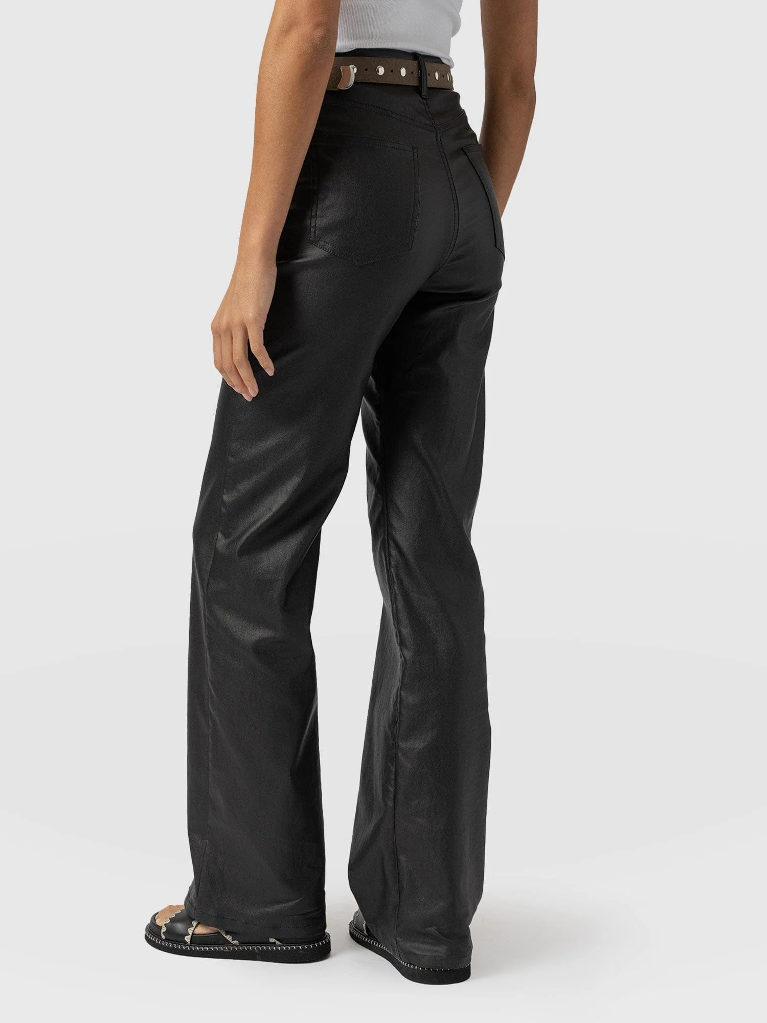Maeve Wide Leg Pant - Black Coated - Image 6