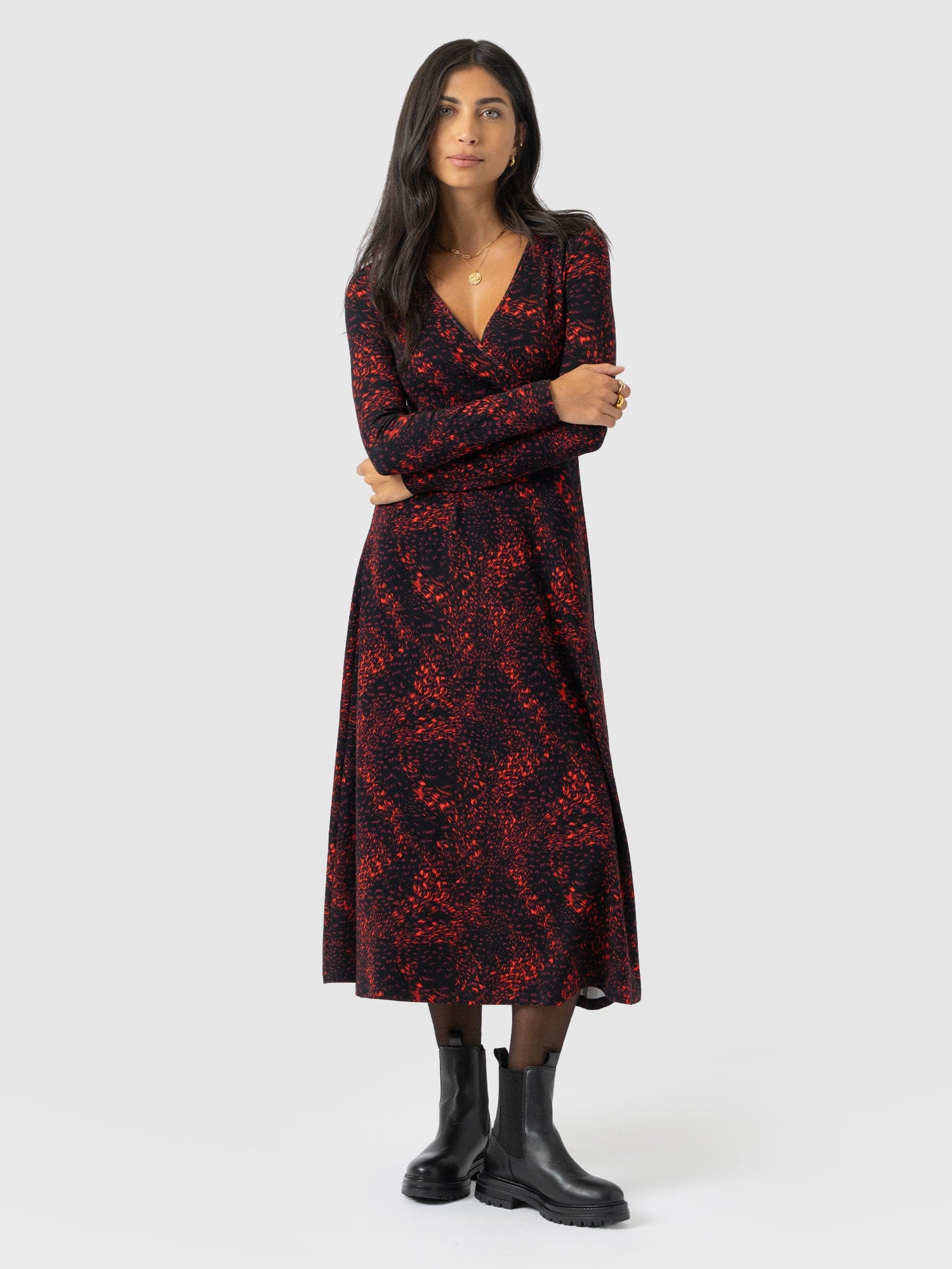 Maggie Wrap Midi Dress - Red Fade Spot - Image 3