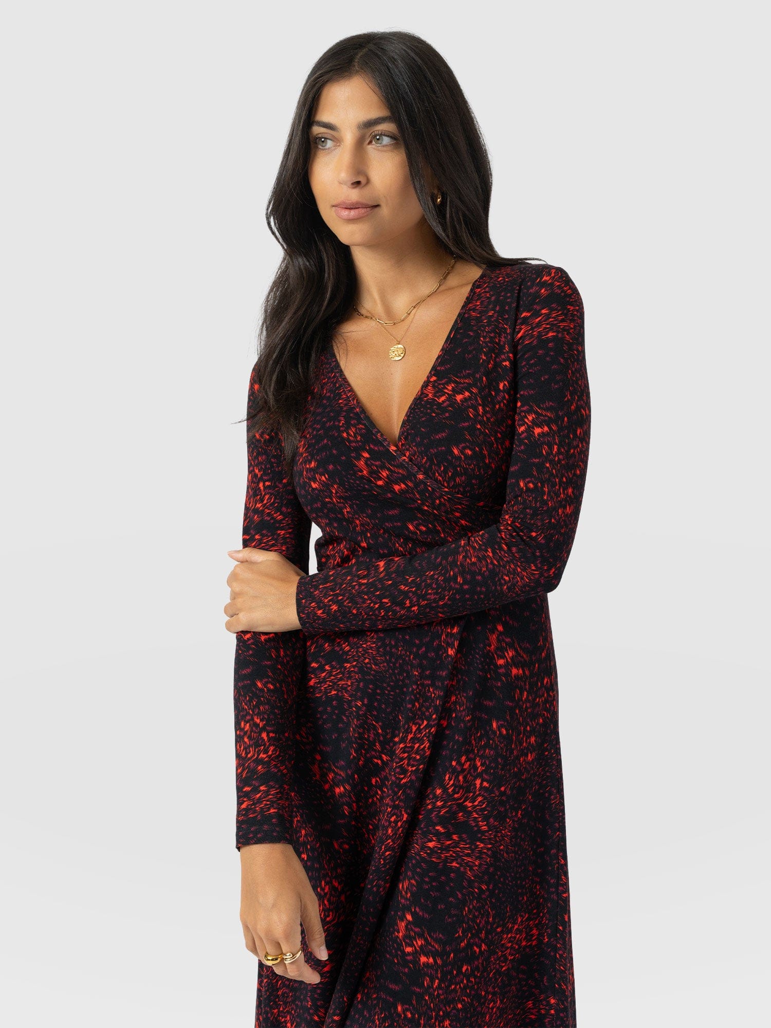 Maggie Wrap Midi Dress - Red Fade Spot - Image 4