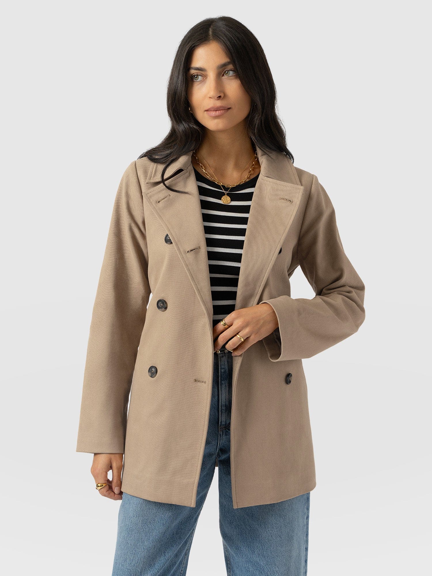 Marion Double Breasted Short Trench - Beige - Image 3