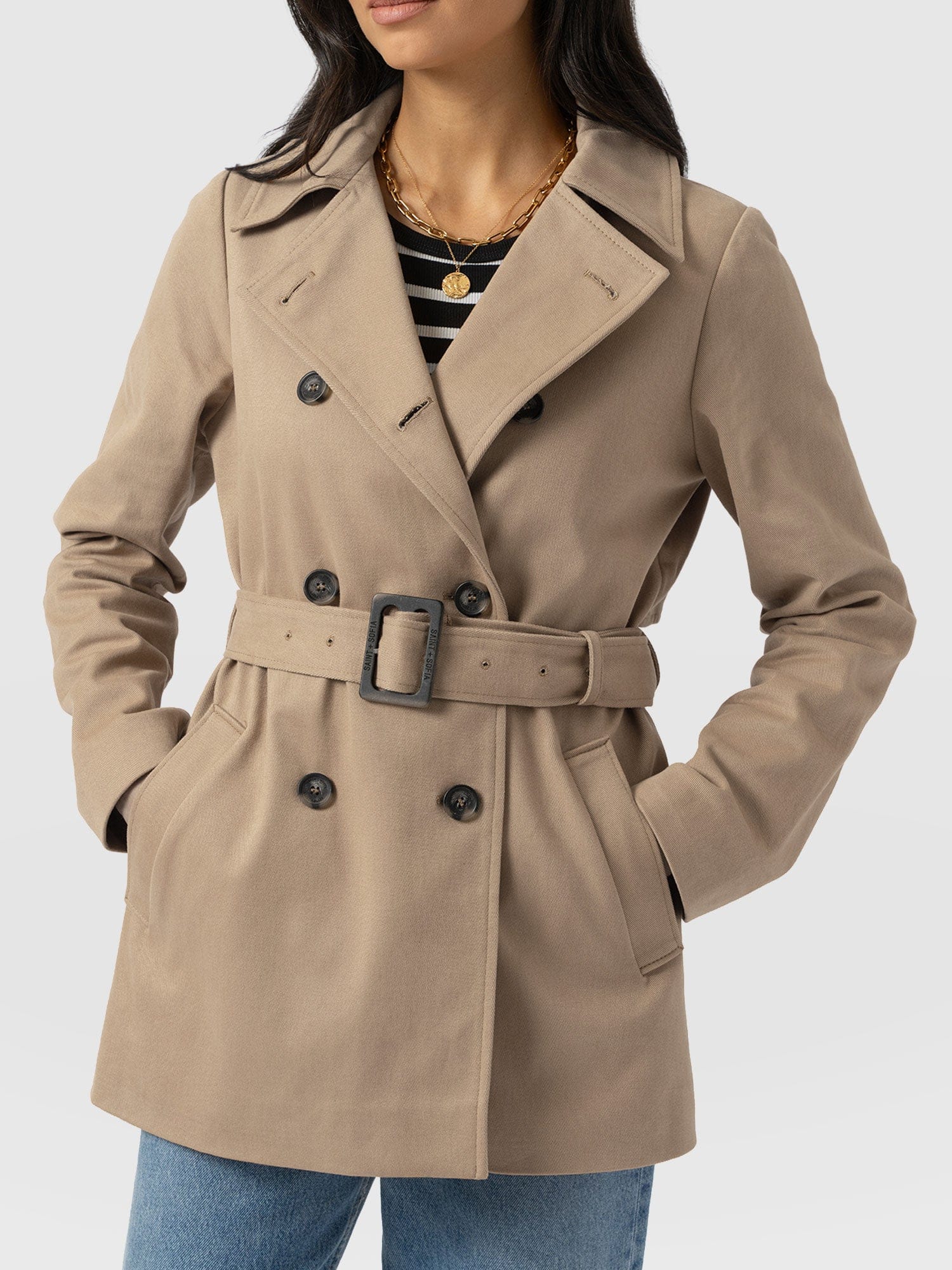 Marion Double Breasted Short Trench - Beige - Image 4