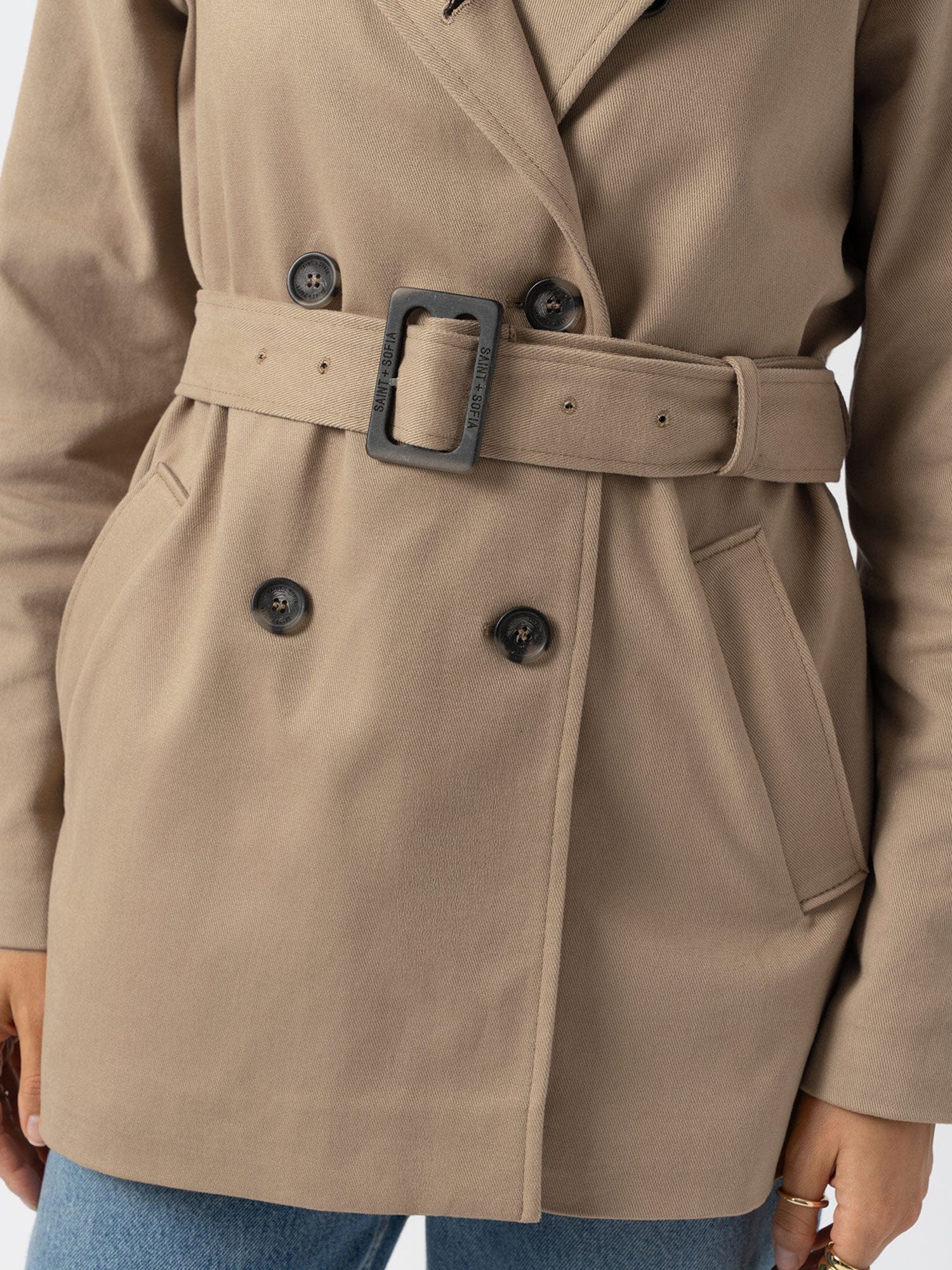Marion Double Breasted Short Trench - Beige - Image 5