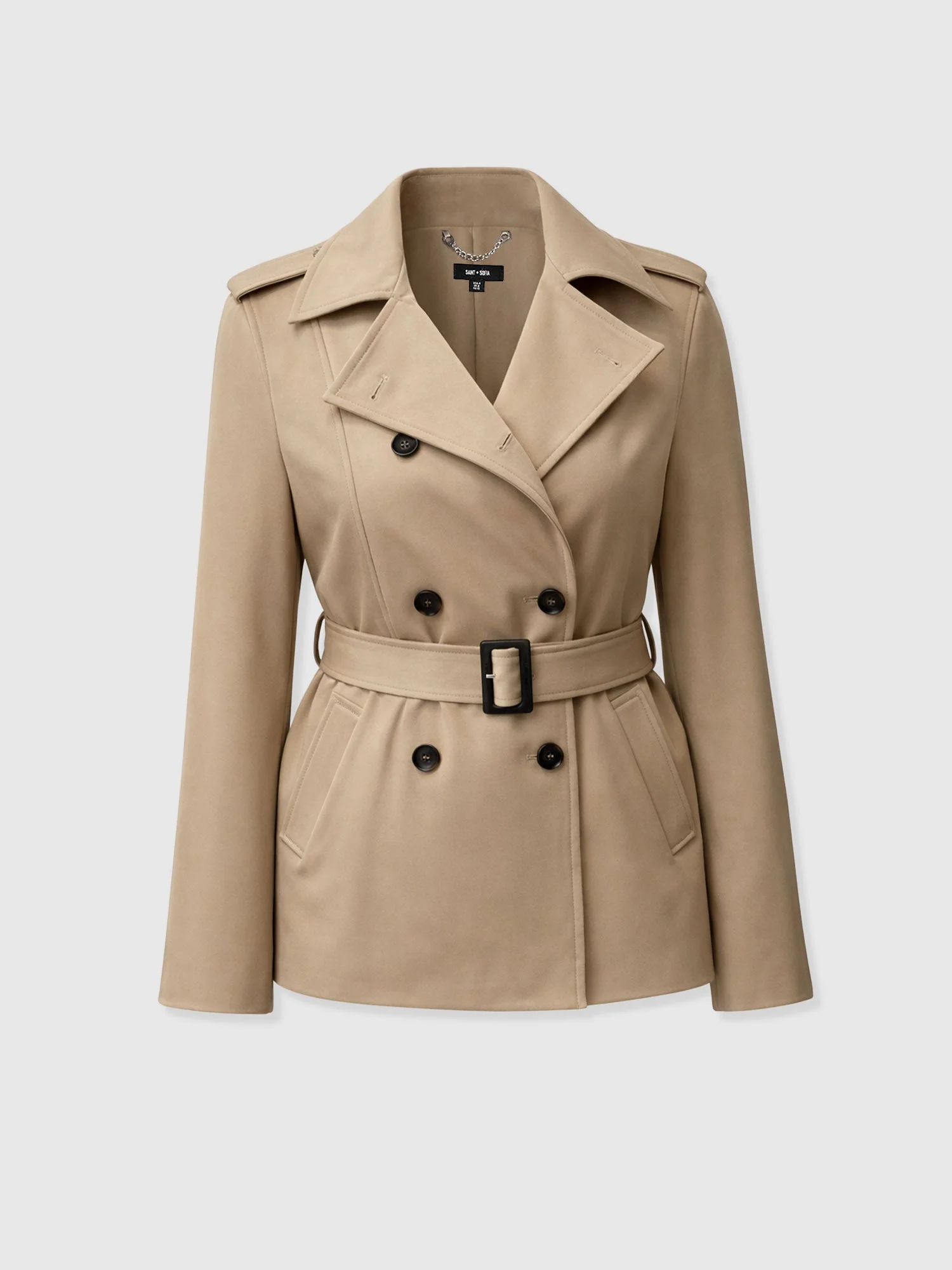 Marion Double Breasted Short Trench - Beige - Image 7