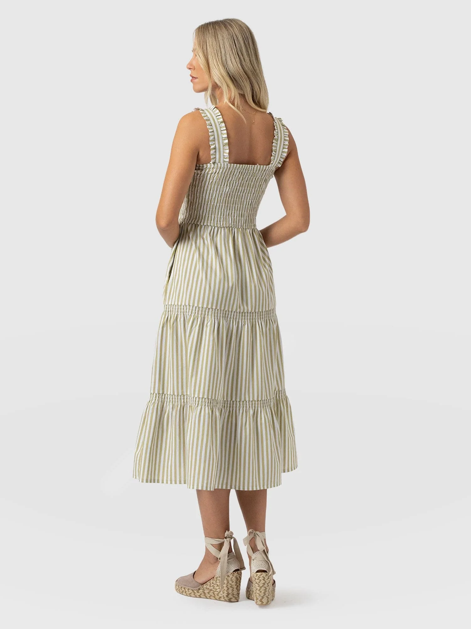 Maya Shirring Dress - Green Stripe - Image 6