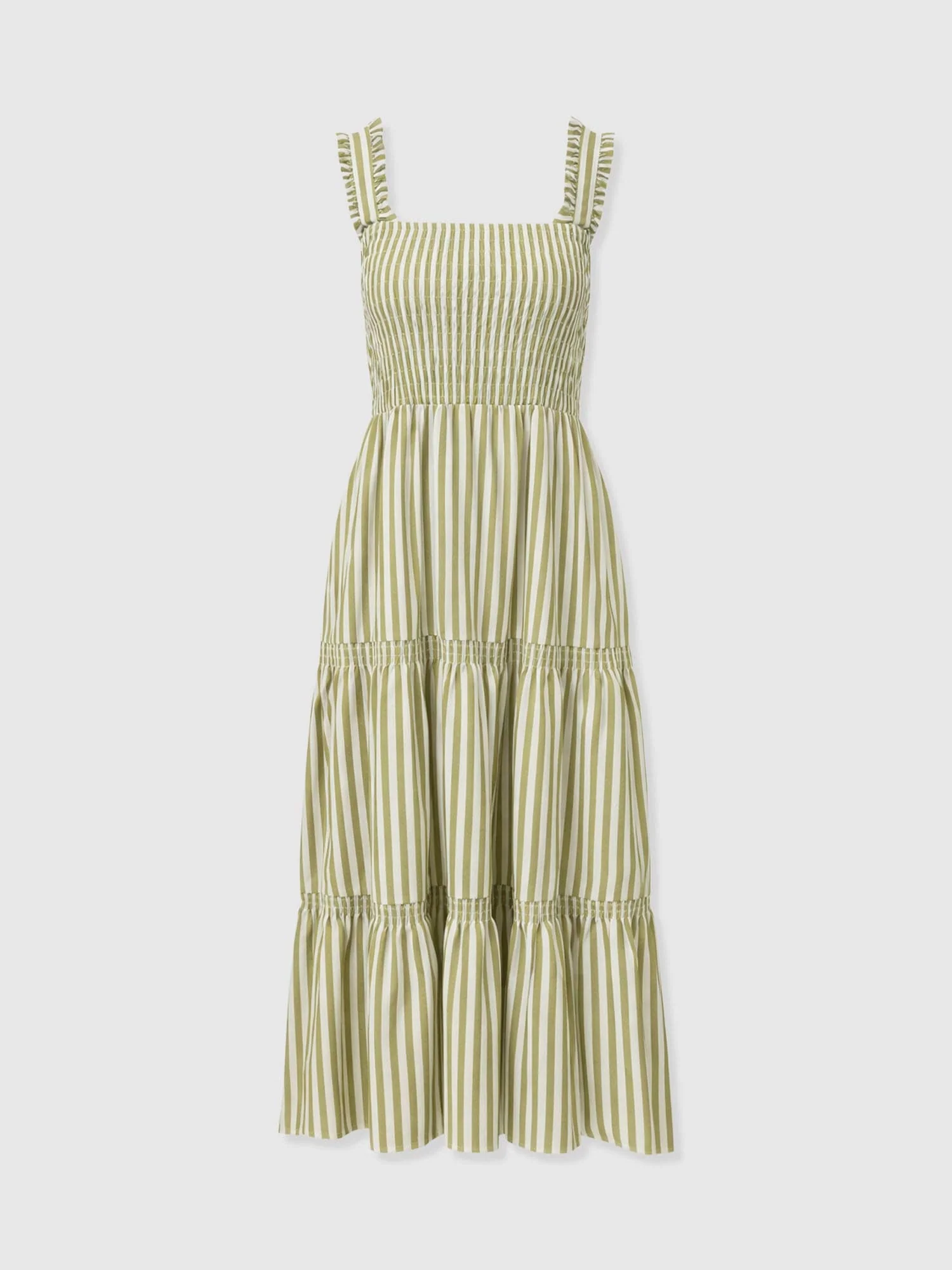 Maya Shirring Dress - Green Stripe - Image 7