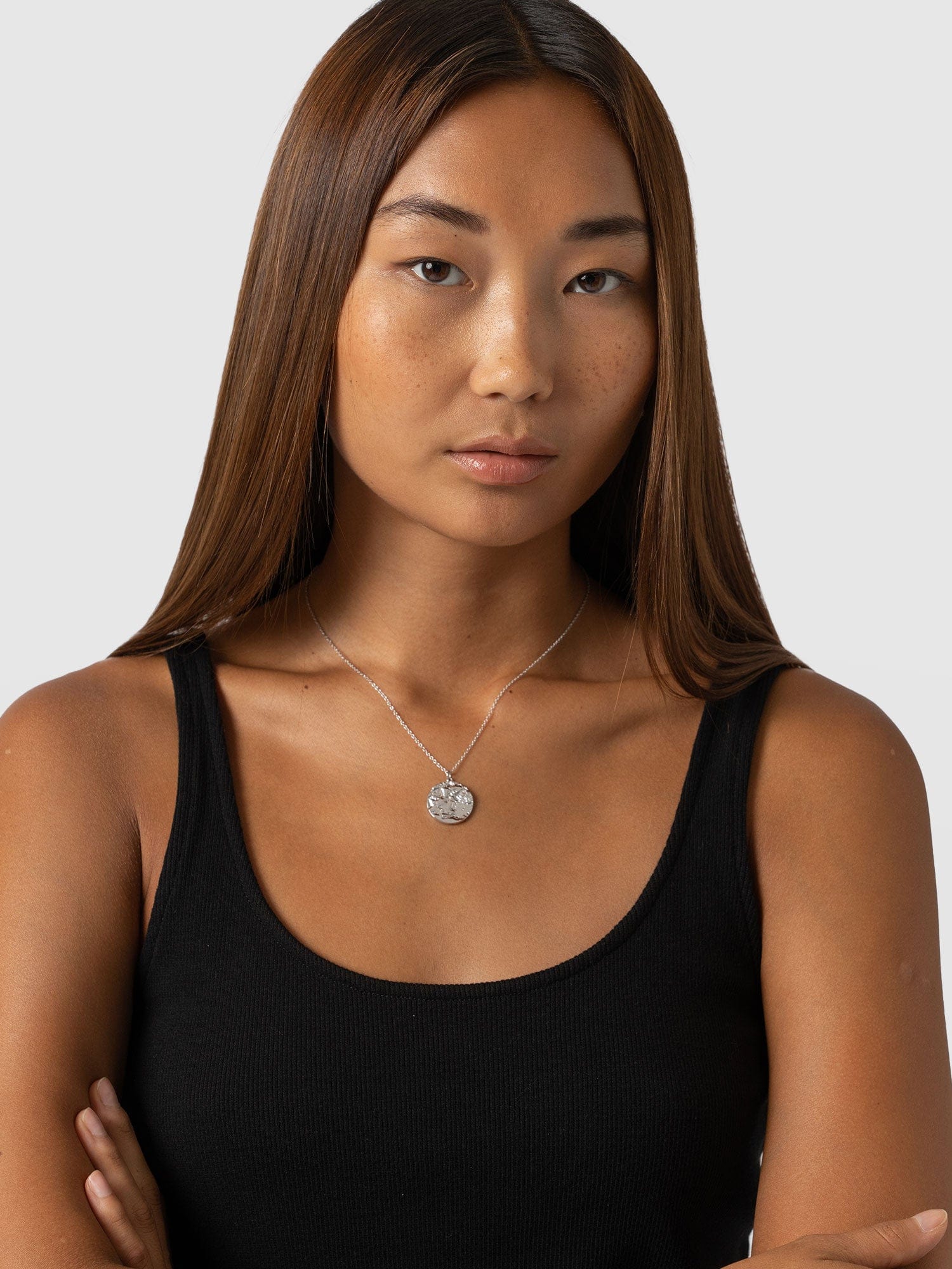 Molten Disc Charm Necklace - Silver - Image 3