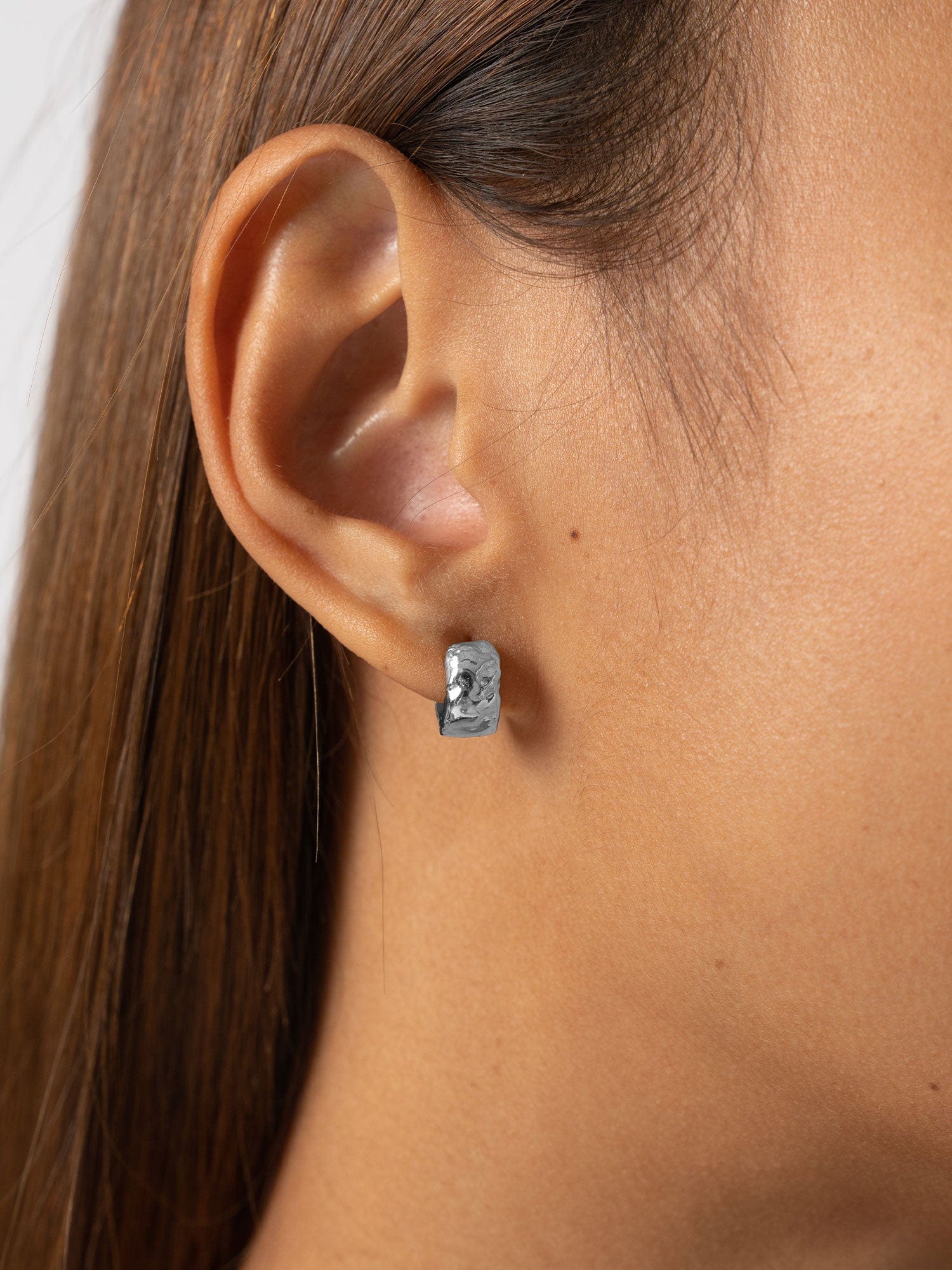 Molten Huggie Earrings - Silver - Image 4