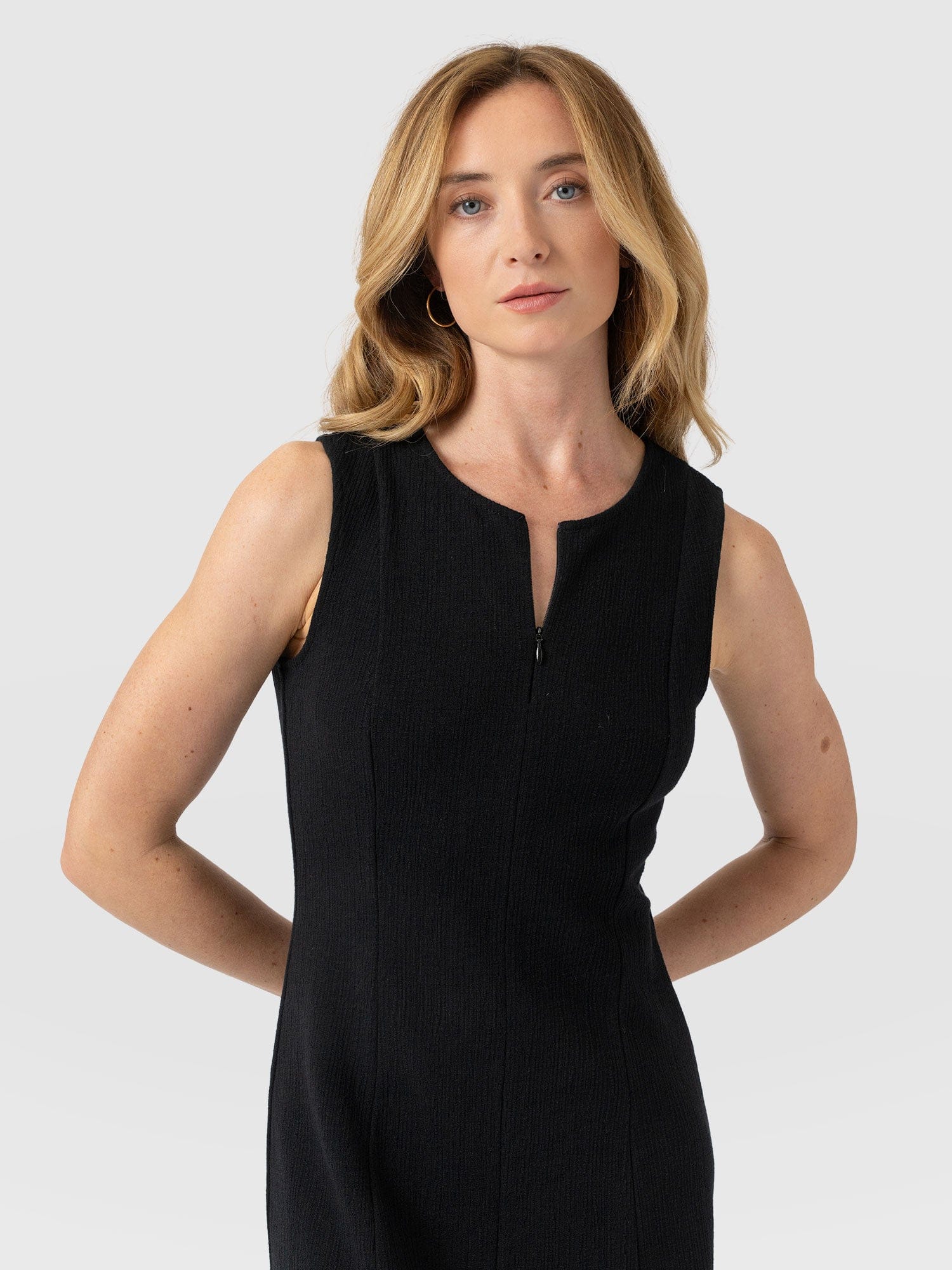 Orla Sleeveless Midi Dress - Black Textured - Image 3